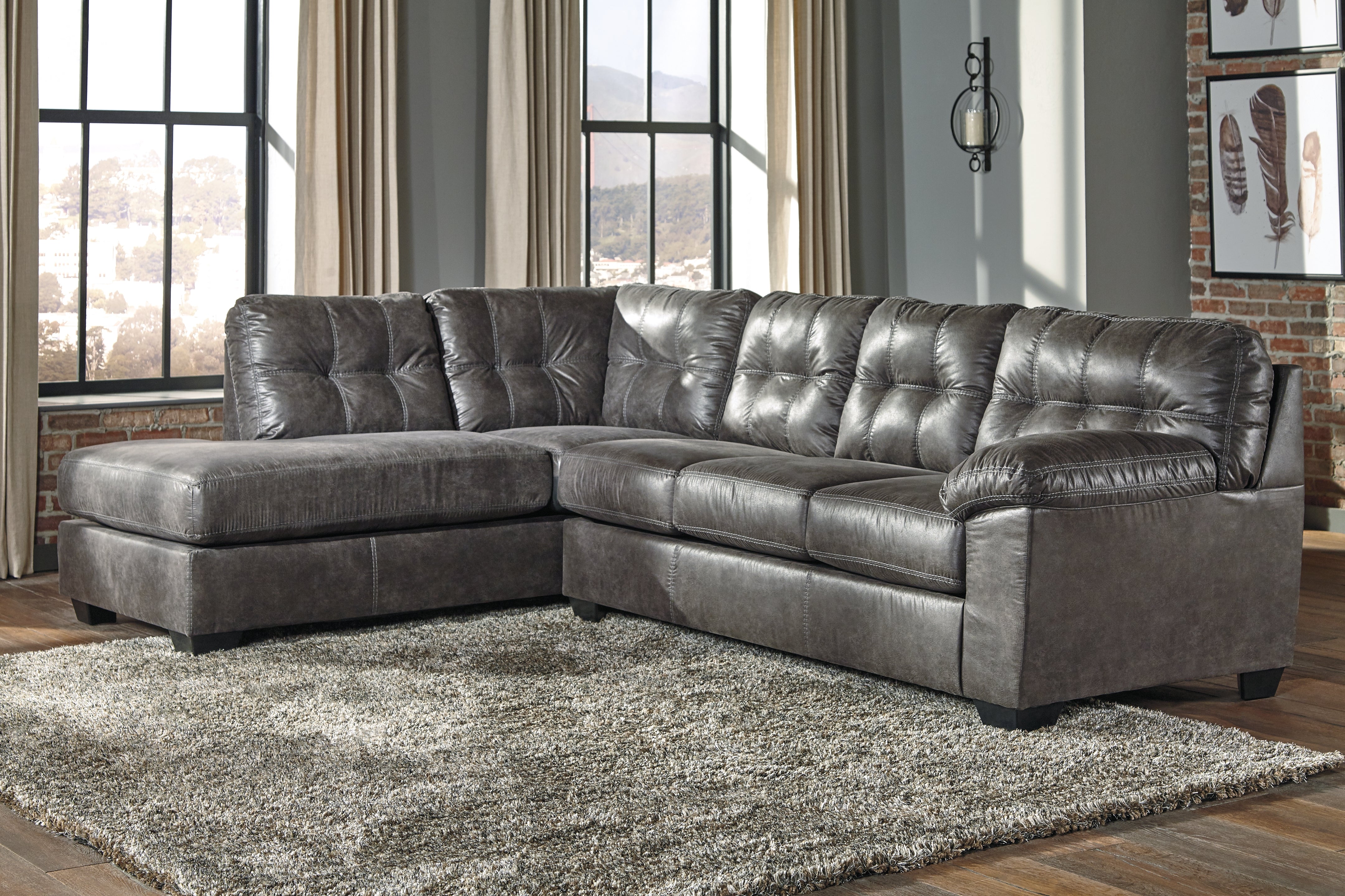 Coral Furniture - Ashley Furniture - Fallston Sectional - RAF 2-Piece Sectional with Chaise / Slate - 17221S1