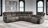 Coral Furniture - Ashley Furniture - Hoopster Sectional - 6-Piece Power Reclining Sectional / Gunmetal - 23703S5