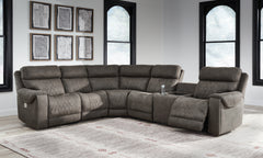 Coral Furniture - Ashley Furniture - Hoopster Sectional - 6-Piece Power Reclining Sectional / Gunmetal - 23703S5