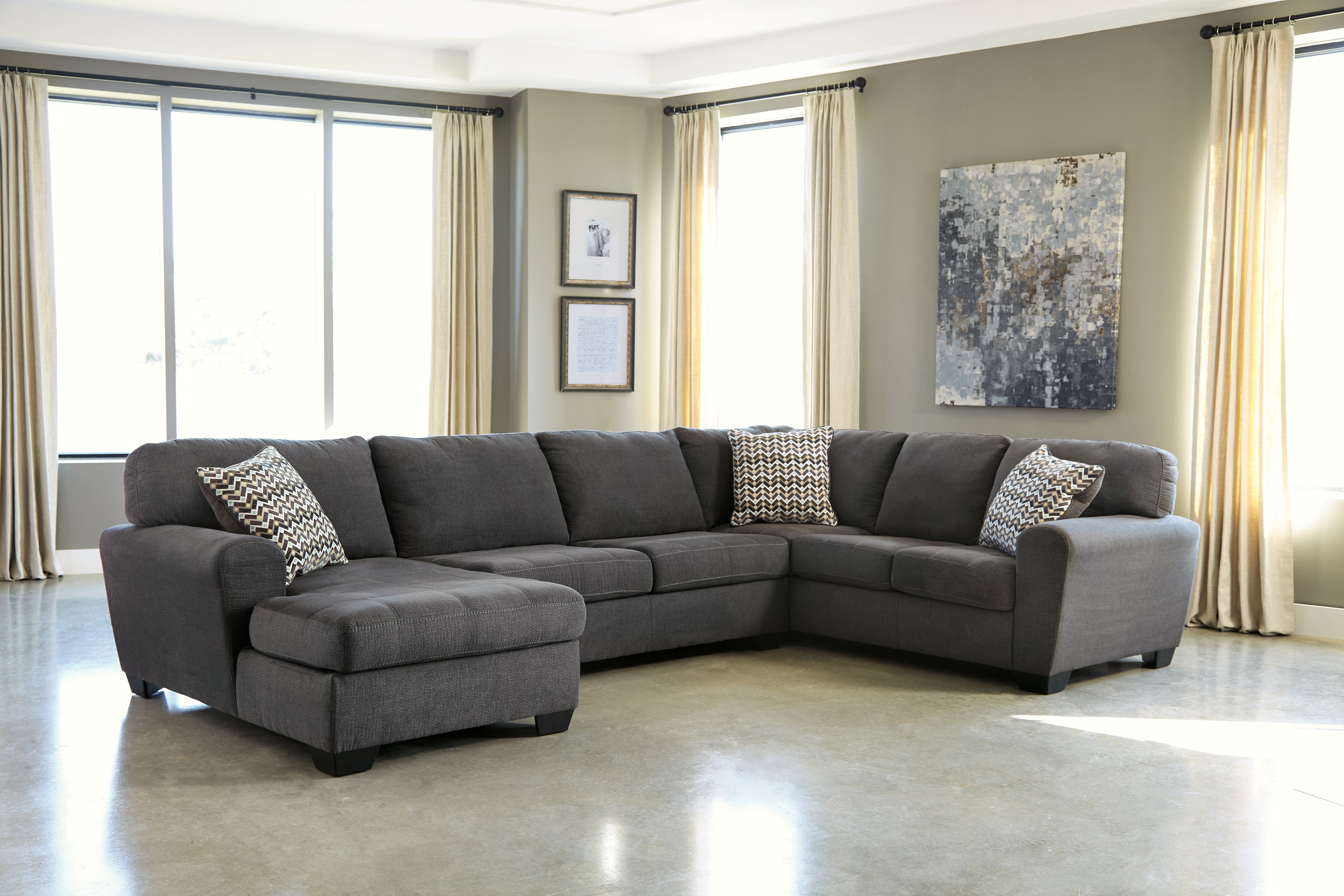 Coral Furniture - Ashley Furniture - Ambee Sectional - RAF 3-Piece Sectional with Chaise / Slate - 28620S1