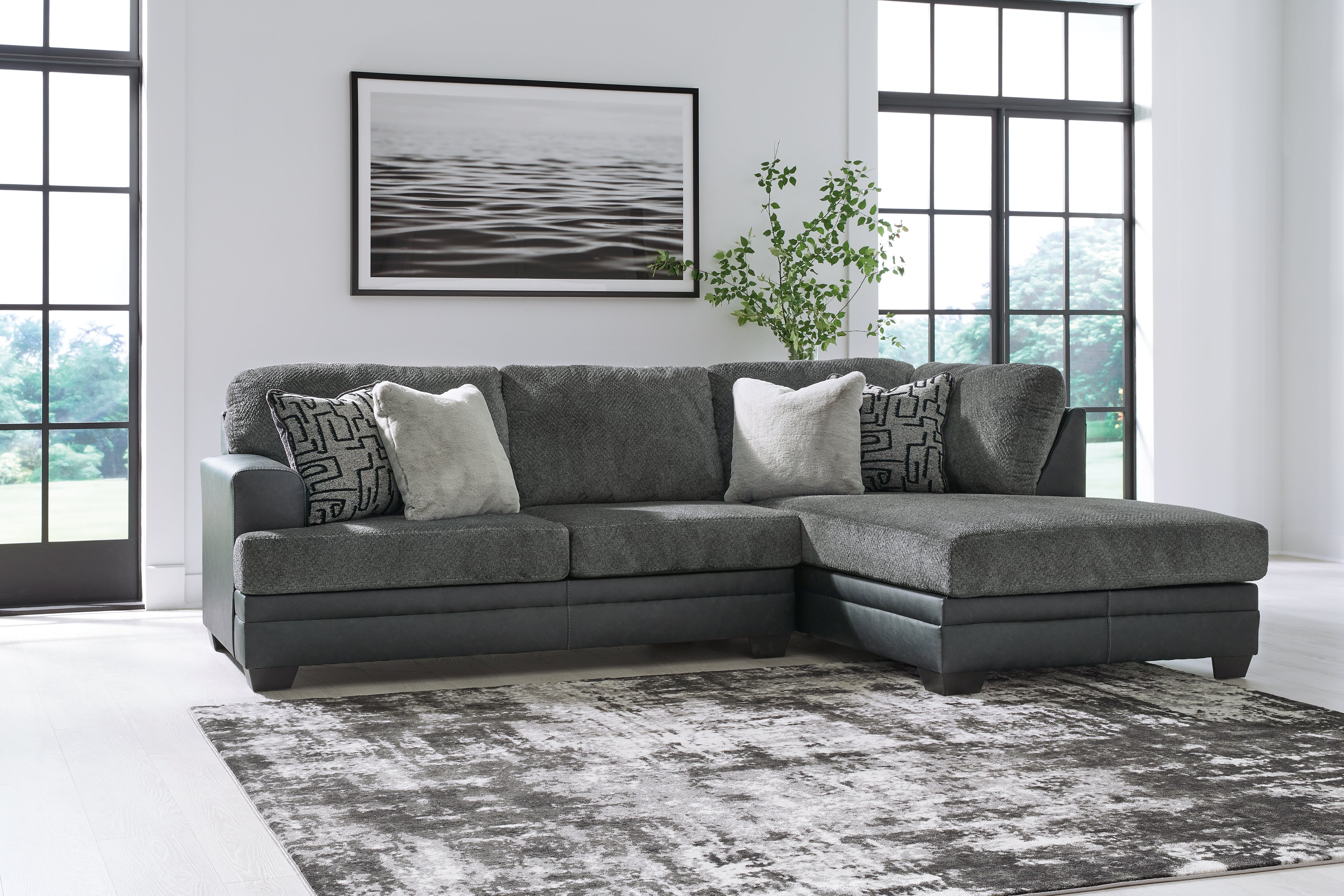 Coral Furniture - Ashley Furniture - Brixley Pier Sectional - LAF 2-Piece Sectional with Chaise / Graphite - 29906S2