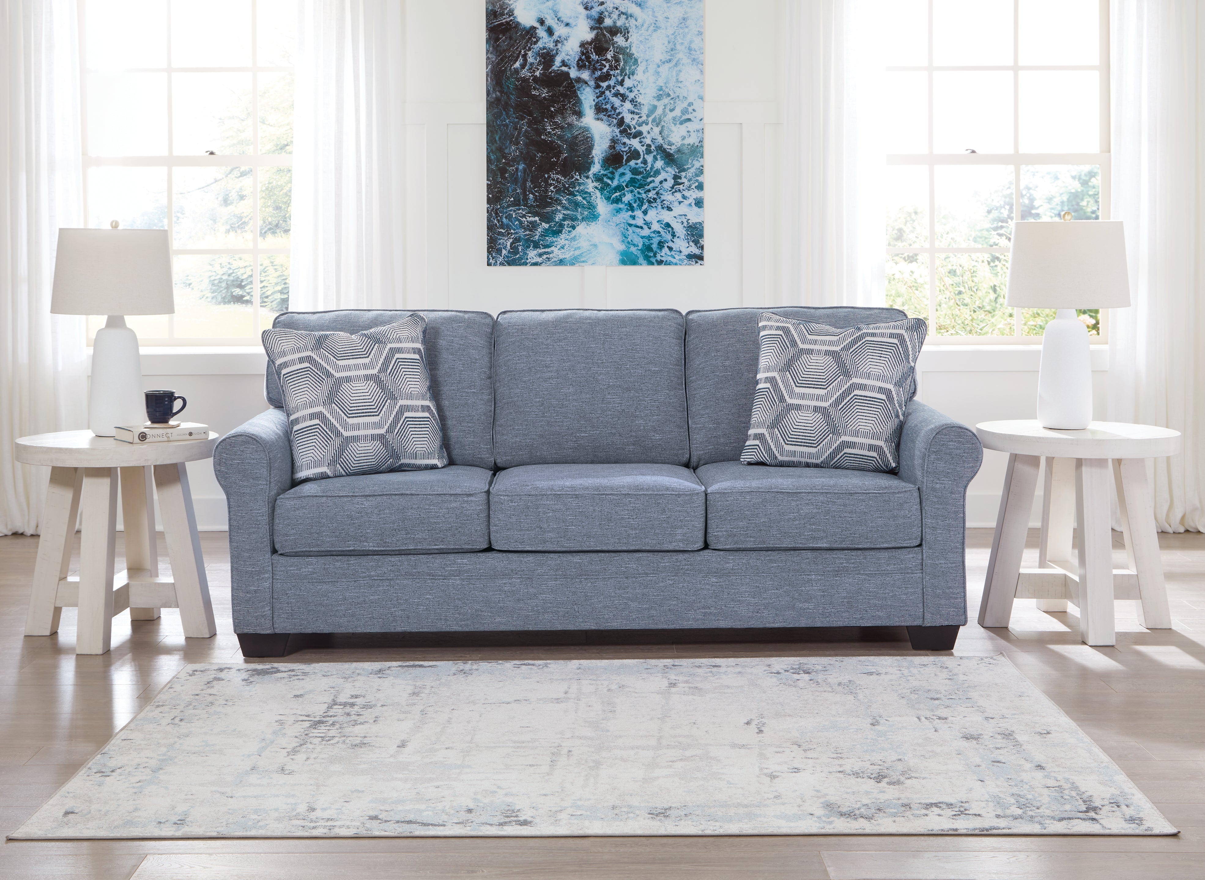 Coral Furniture - Ashley Furniture - Carissa Manor Living Room - Queen Sofa Sleeper / Denim - 3260439