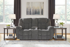 Coral Furniture - Ashley Furniture - Foreside Living Room - DBL Rec Loveseat w/Console / Charcoal - 3810494