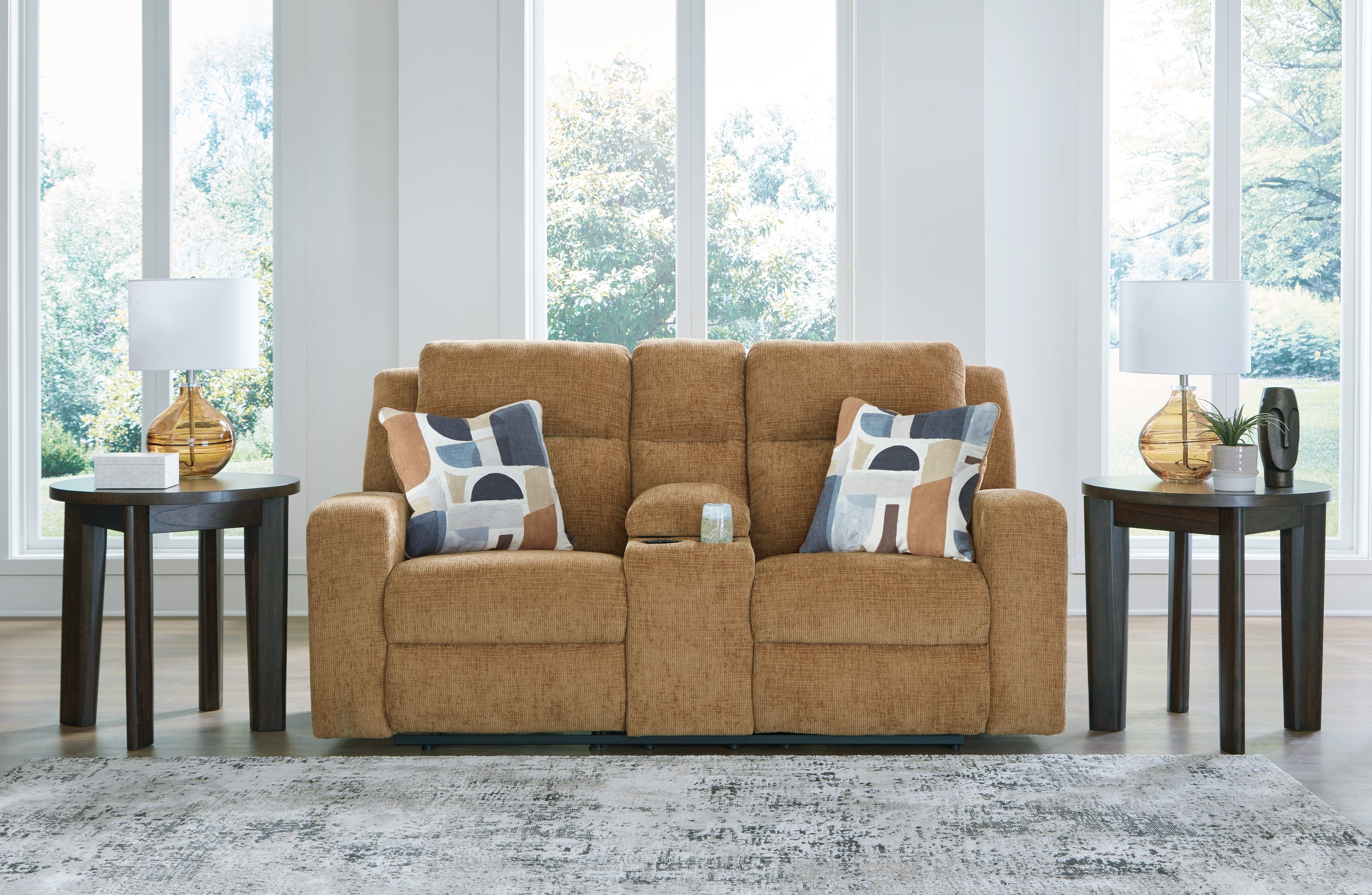 Coral Furniture - Ashley Furniture - Kanlow Living Room - DBL Rec Loveseat w/Console / Honey - 3860594