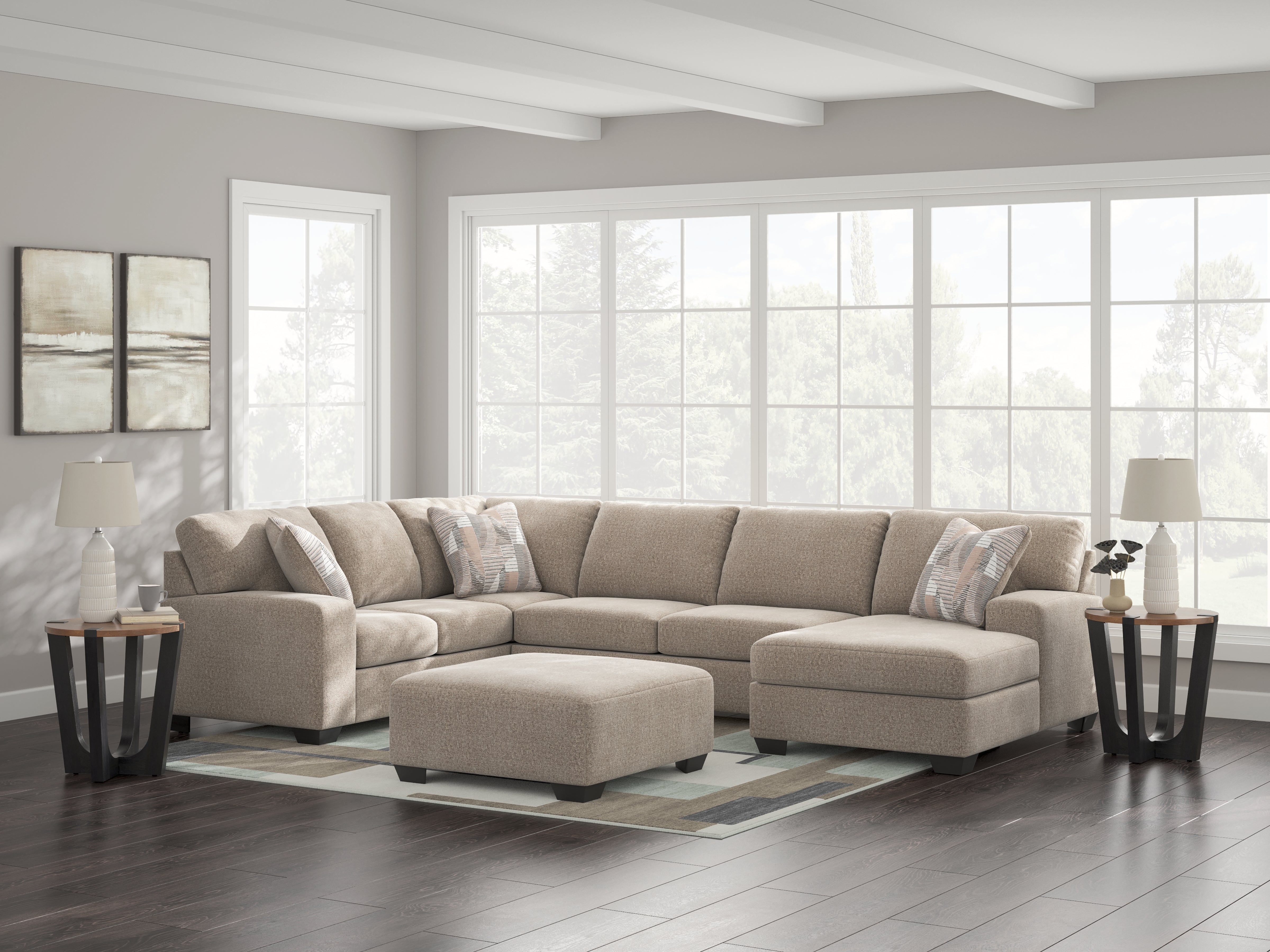 Coral Furniture - Ashley Furniture - Newellen Sectional - RAF 3-Piece Sectional with Chaise / Greystone - 48405S1