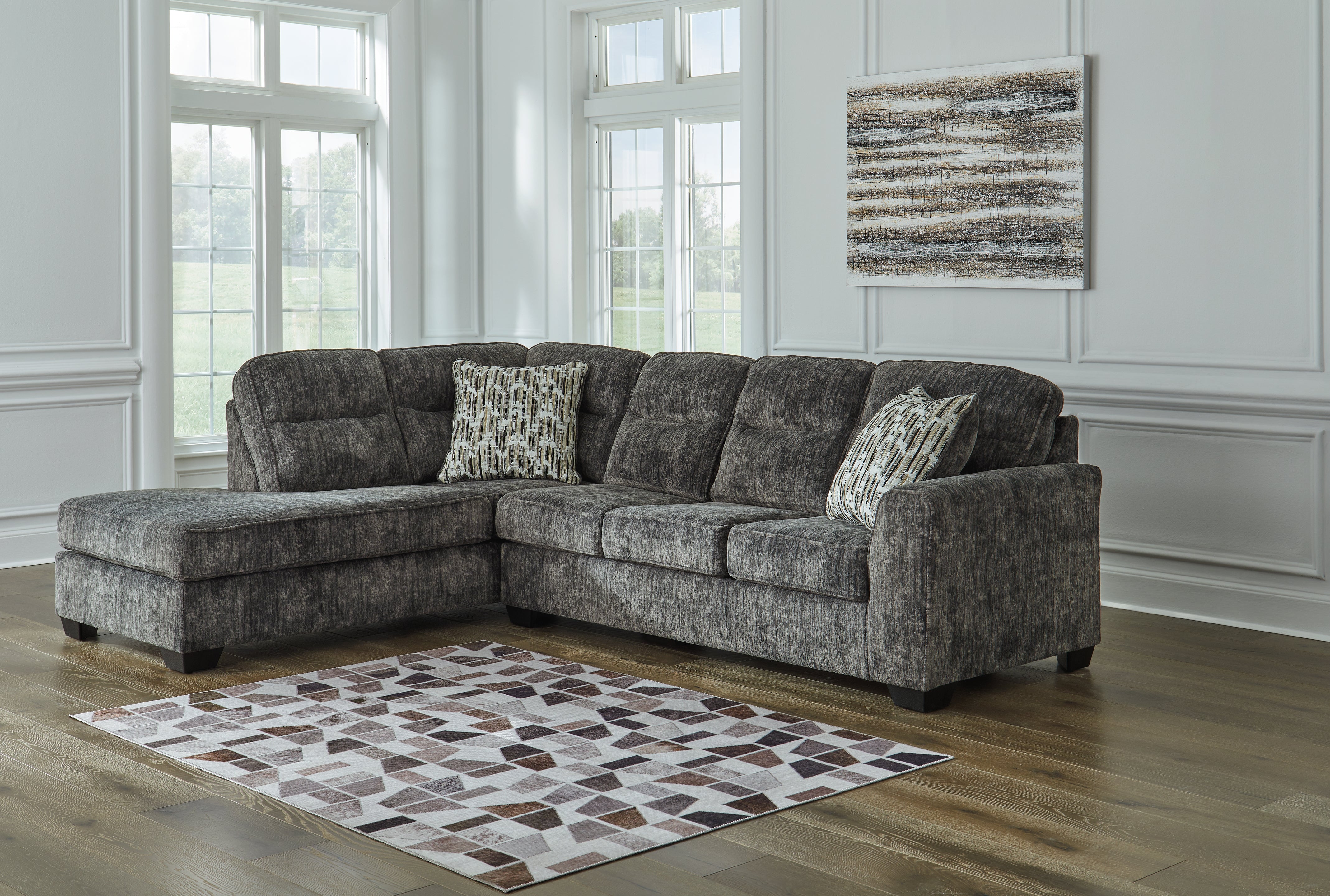 Coral Furniture - Ashley Furniture - Lonoke Sectional - RAF 2-Piece Sectional with Chaise / Gunmetal - 50504S1