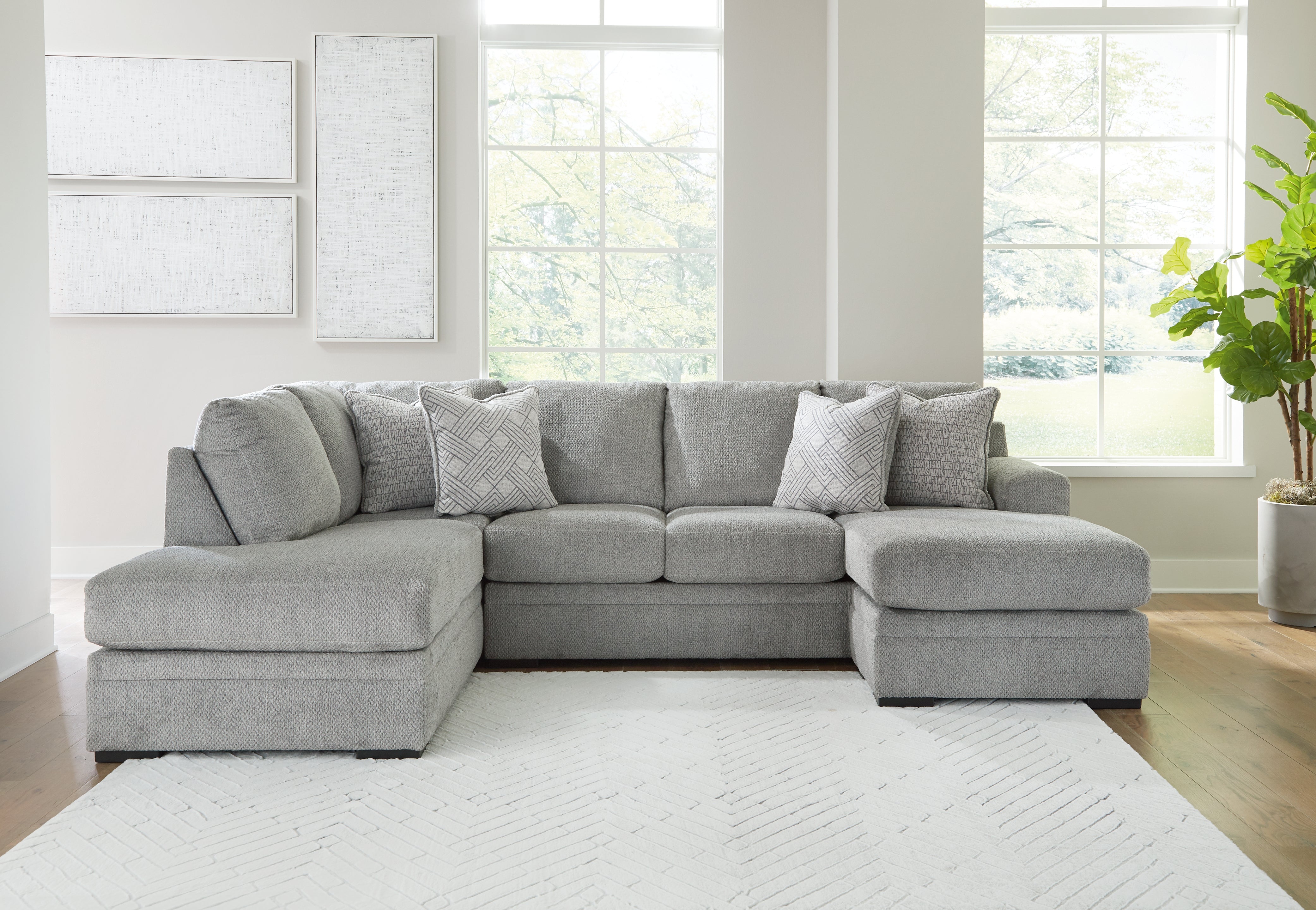 Coral Furniture - Ashley Furniture - Casselbury Sectional - RAF 2-Piece Sectional with Chaise / Cement - 52906S2