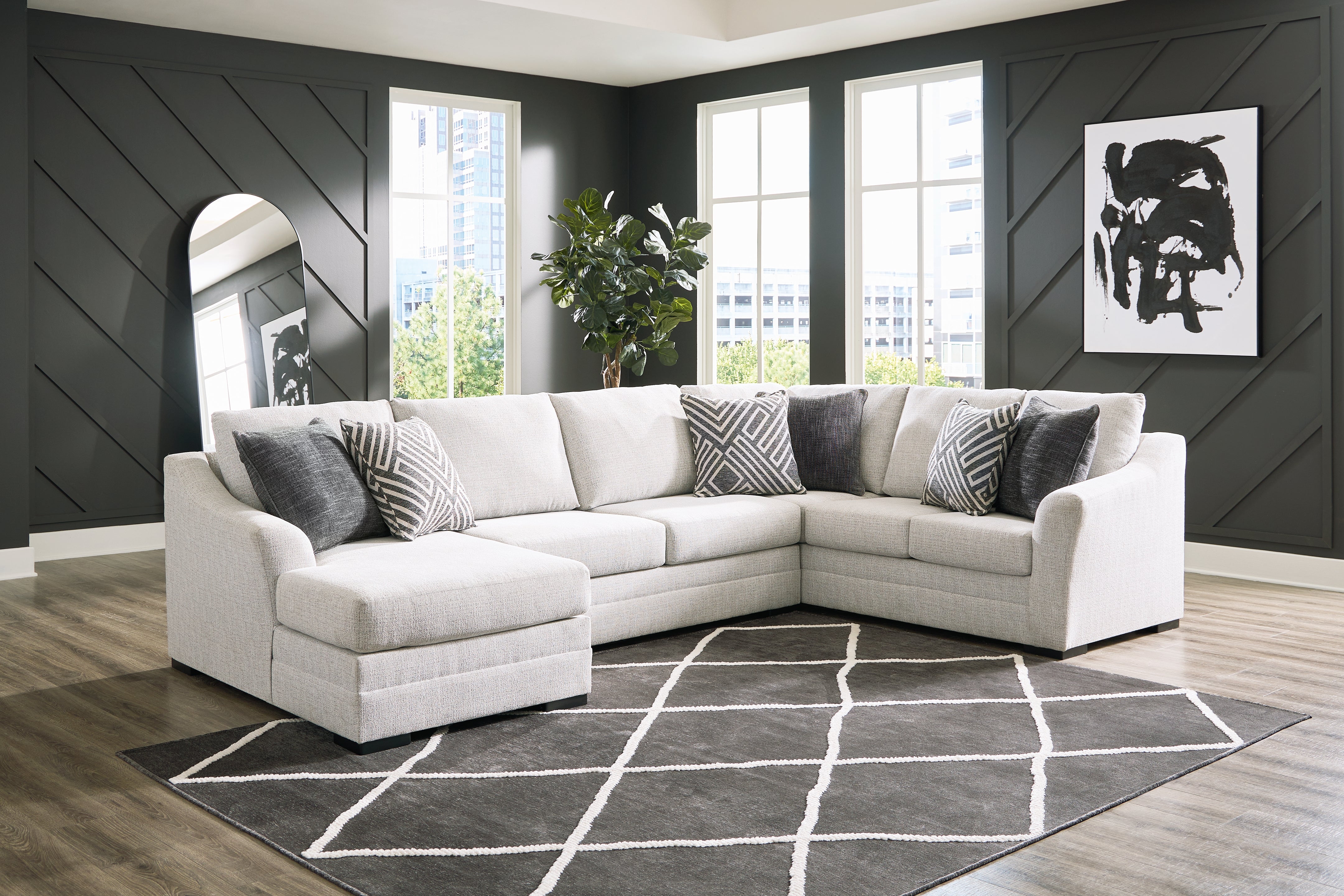 Coral Furniture - Ashley Furniture - Koralynn Sectional - LAF 3-Piece Sectional with Chaise / Stone - 54102S2