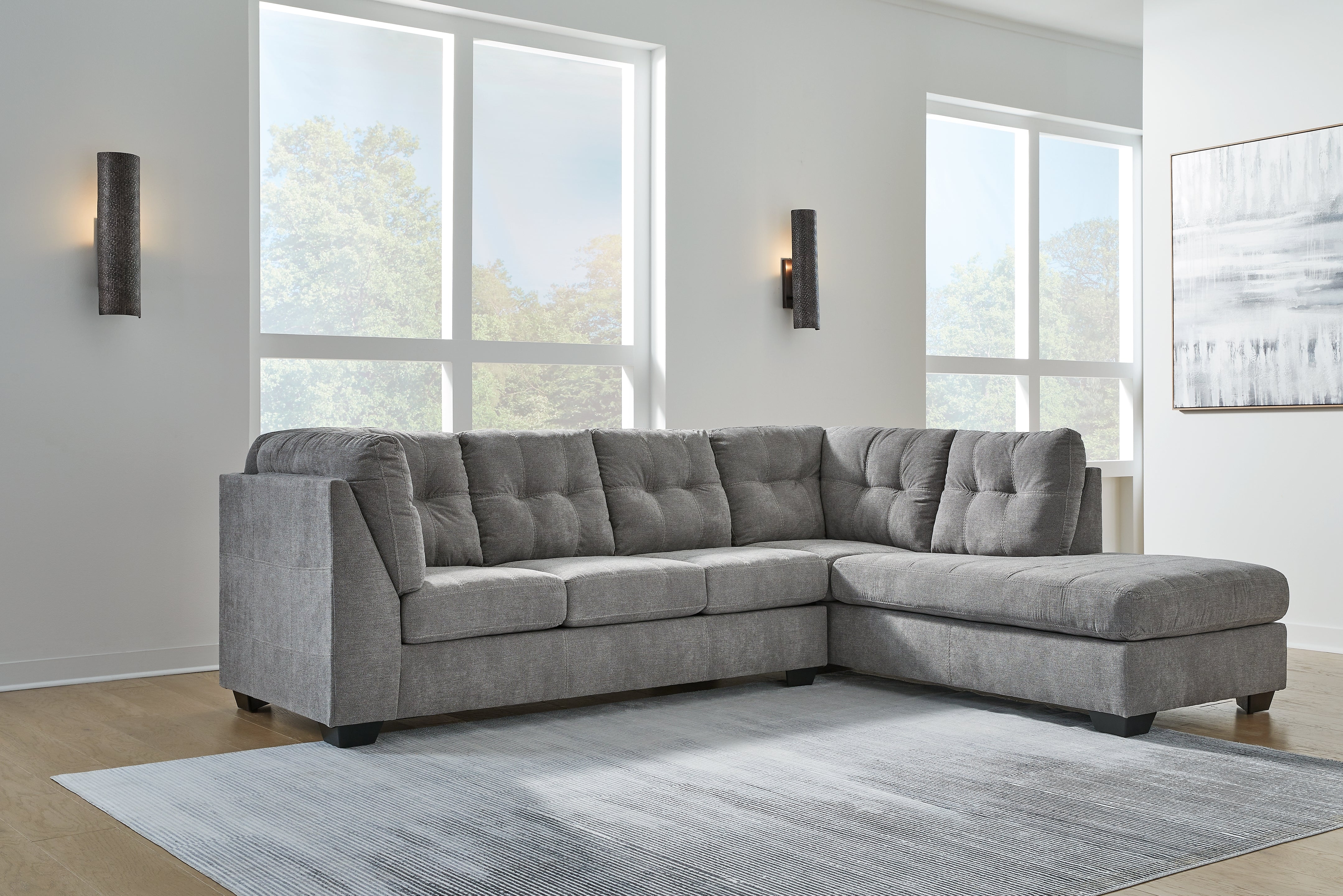 Coral Furniture - Ashley Furniture - Marleton Sectional - 2-Piece Sleeper Sectional with Chaise / Gray - 55305S4