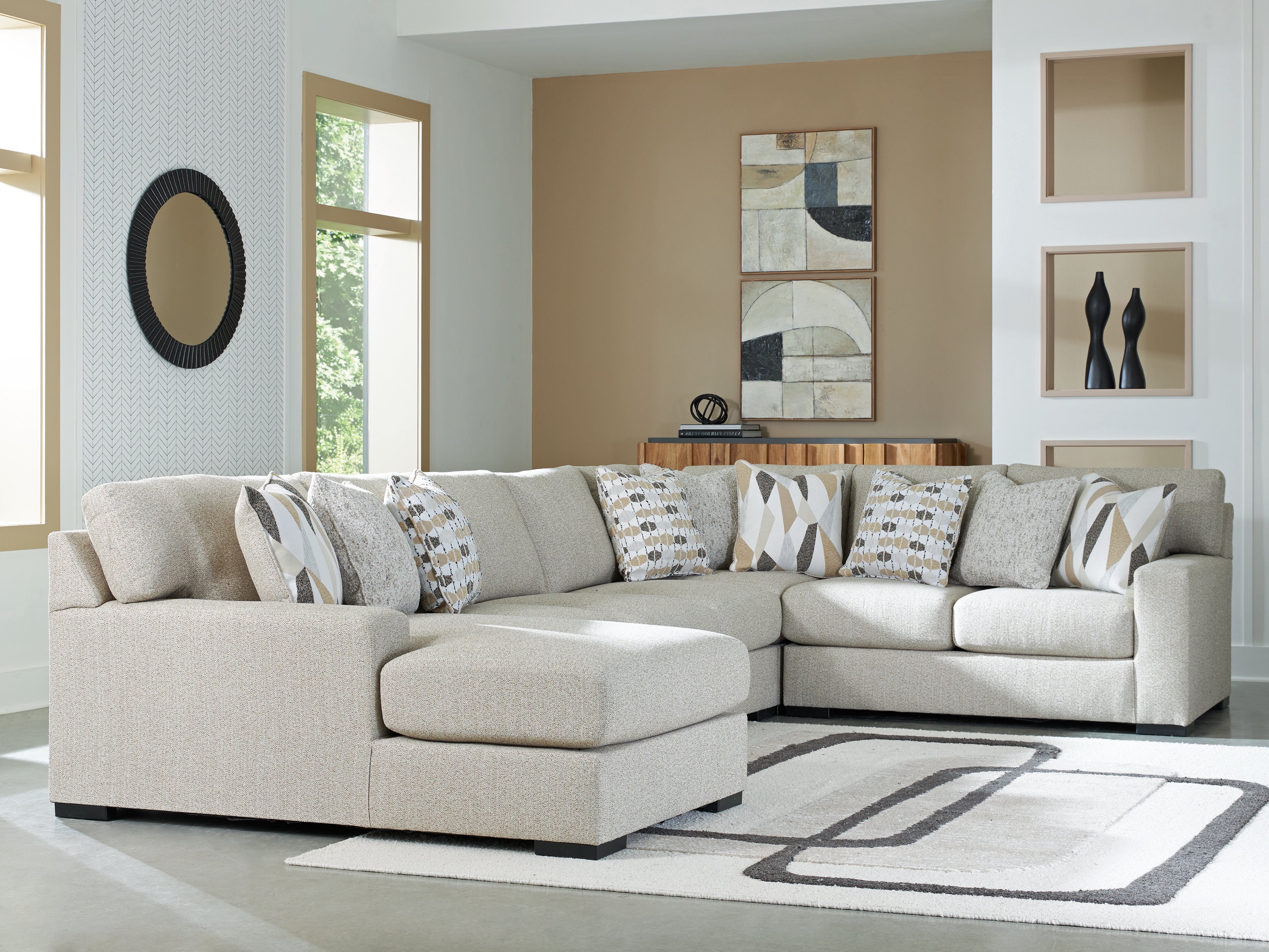 Coral Furniture - Ashley Furniture - Laurelgrove Sectional - RAF 5-Piece Sectional with Chaise / Pebble - 75105S11