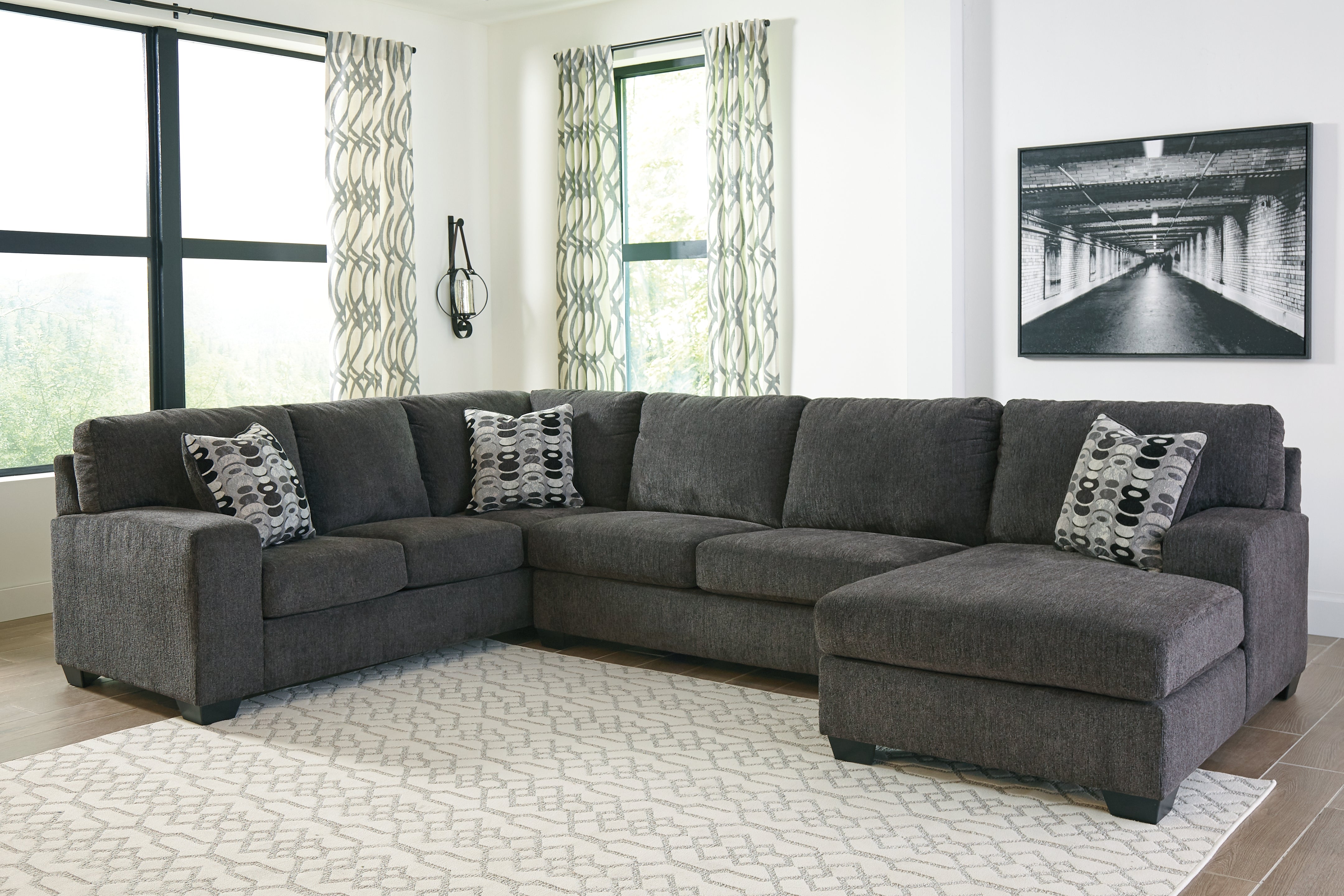 Coral Furniture - Ashley Furniture - Ballinasloe Sectional - RAF 3-Piece Sectional with Chaise / Smoke - 80703S1