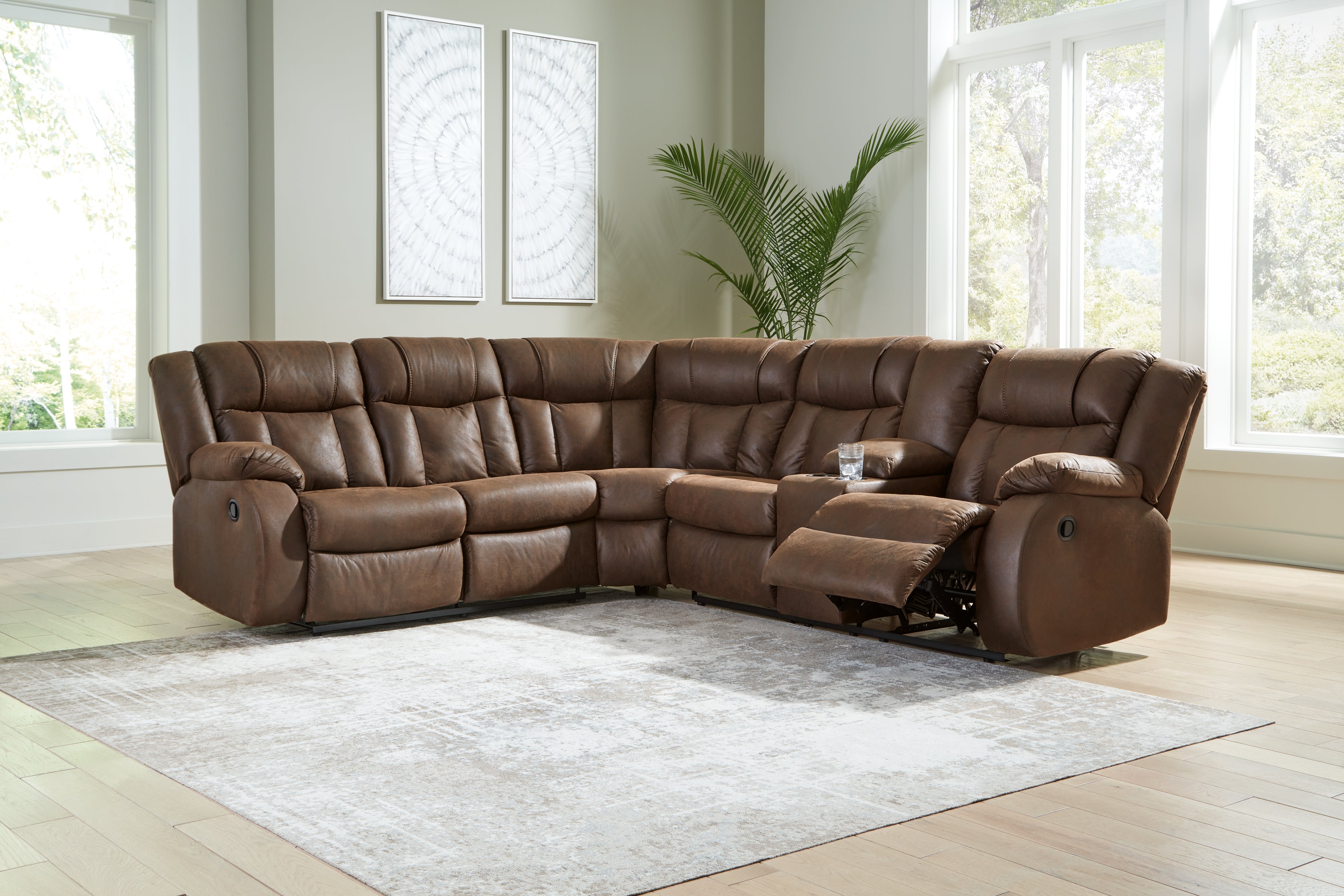 Coral Furniture - Ashley Furniture - Trail Boys Sectional - 2-Piece Reclining Sectional / Walnut - 82703S1