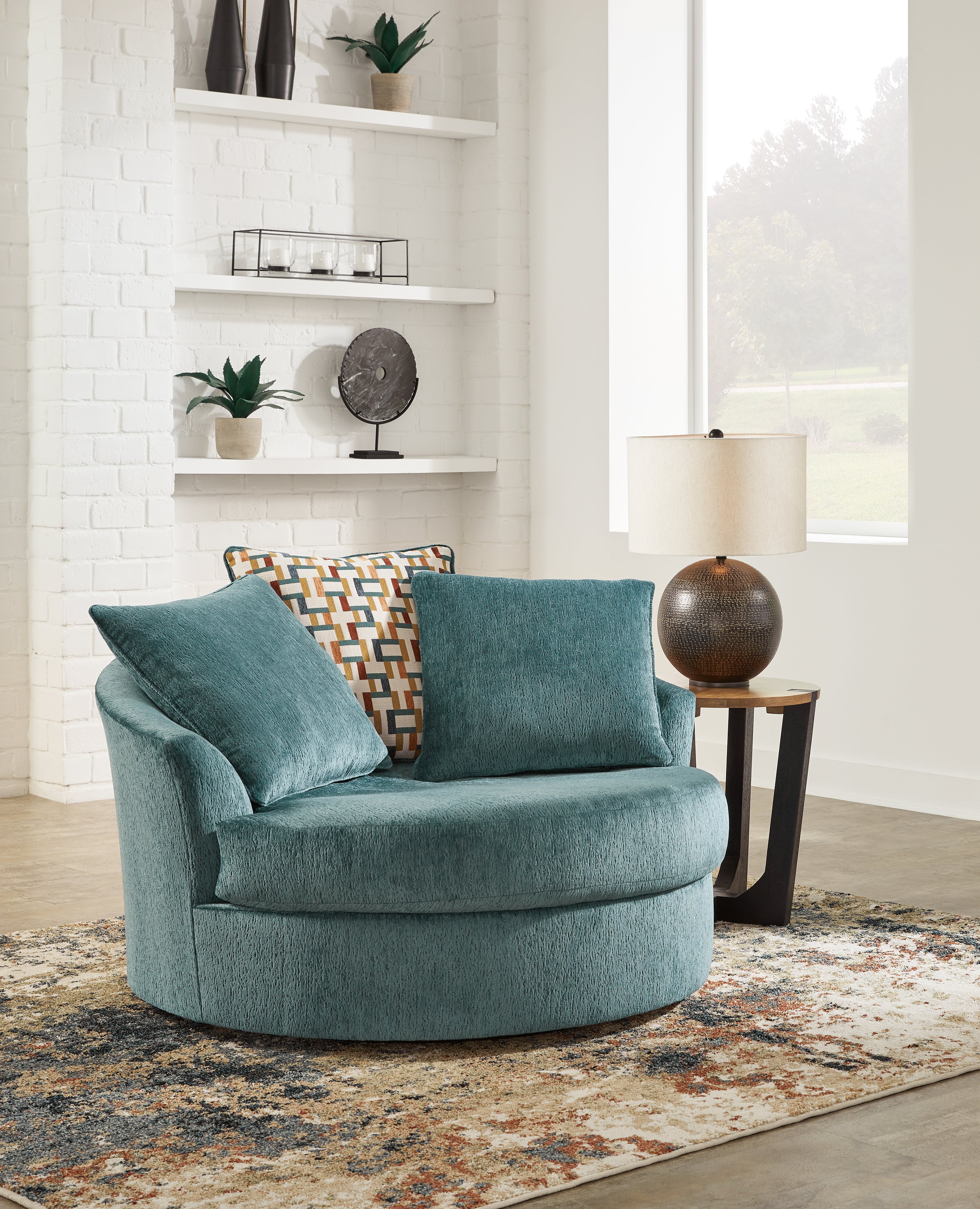 Coral Furniture - Ashley Furniture - Laylabrook Living Room - Oversized Swivel Accent Chair / Teal - 9220621