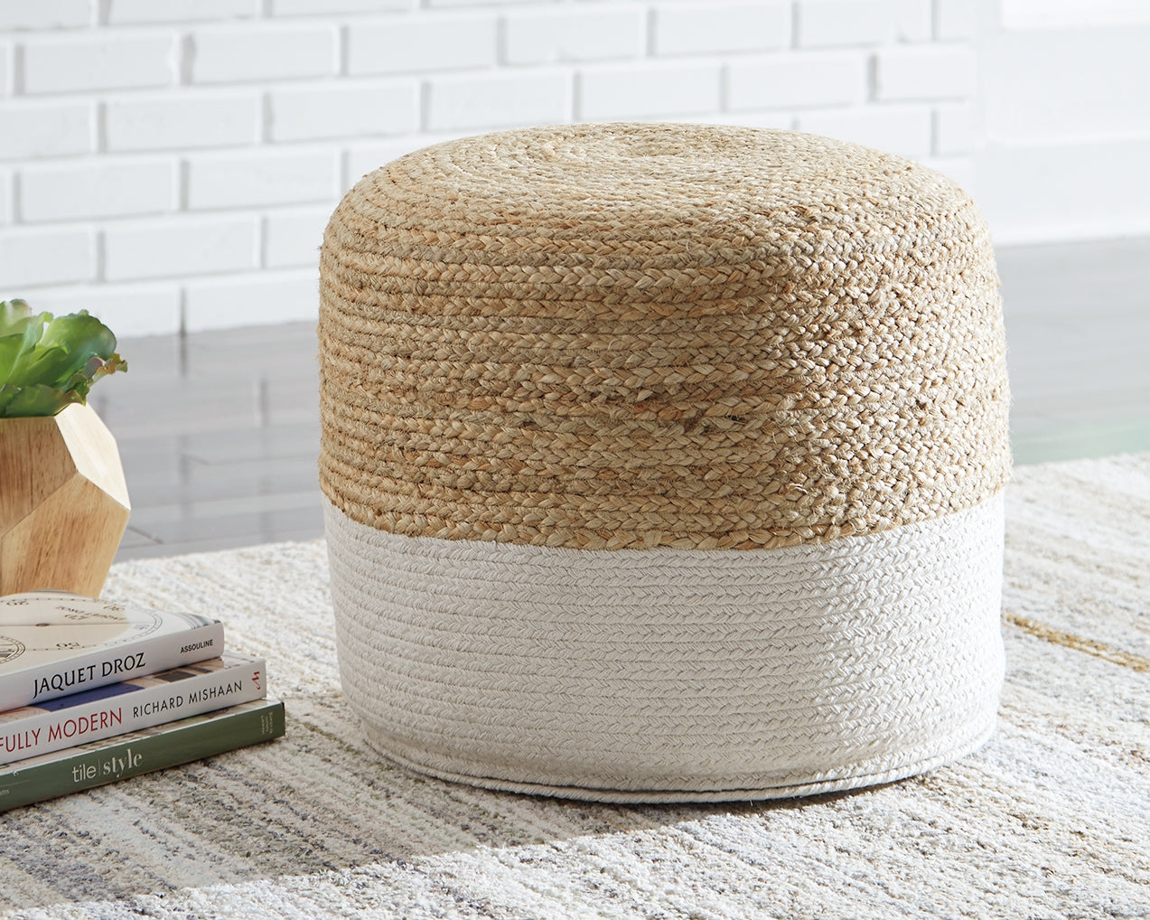 Coral Furniture - Ashley Furniture - Sweed Valley Pouf - Pouf / Natural/White - A1000420