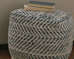 Coral Furniture - Ashley Furniture - Chevron Pouf - Pouf / Blue - A1000445