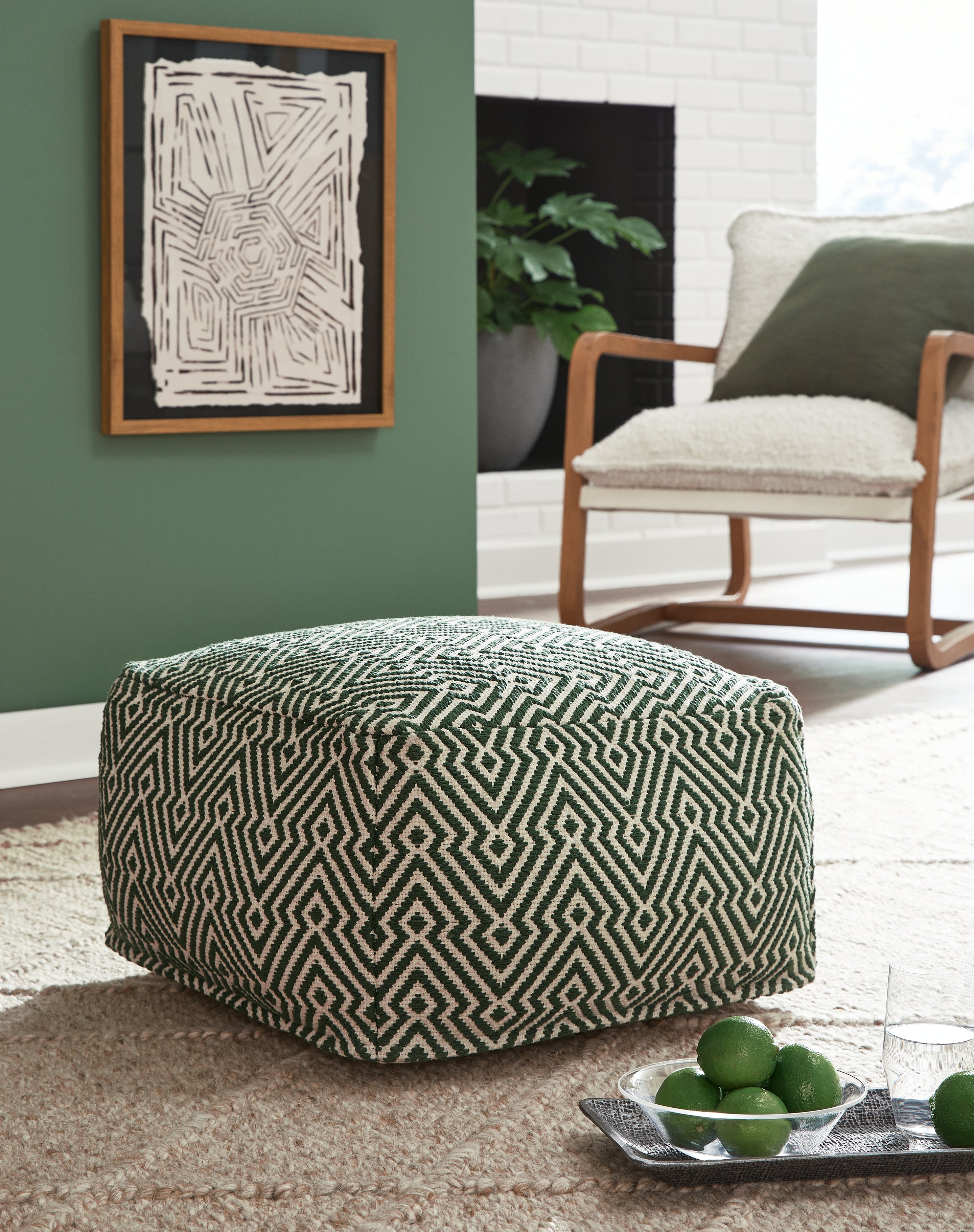 Coral Furniture - Ashley Furniture - Abacy Pouf - Pouf / Green/Ivory - A1001053