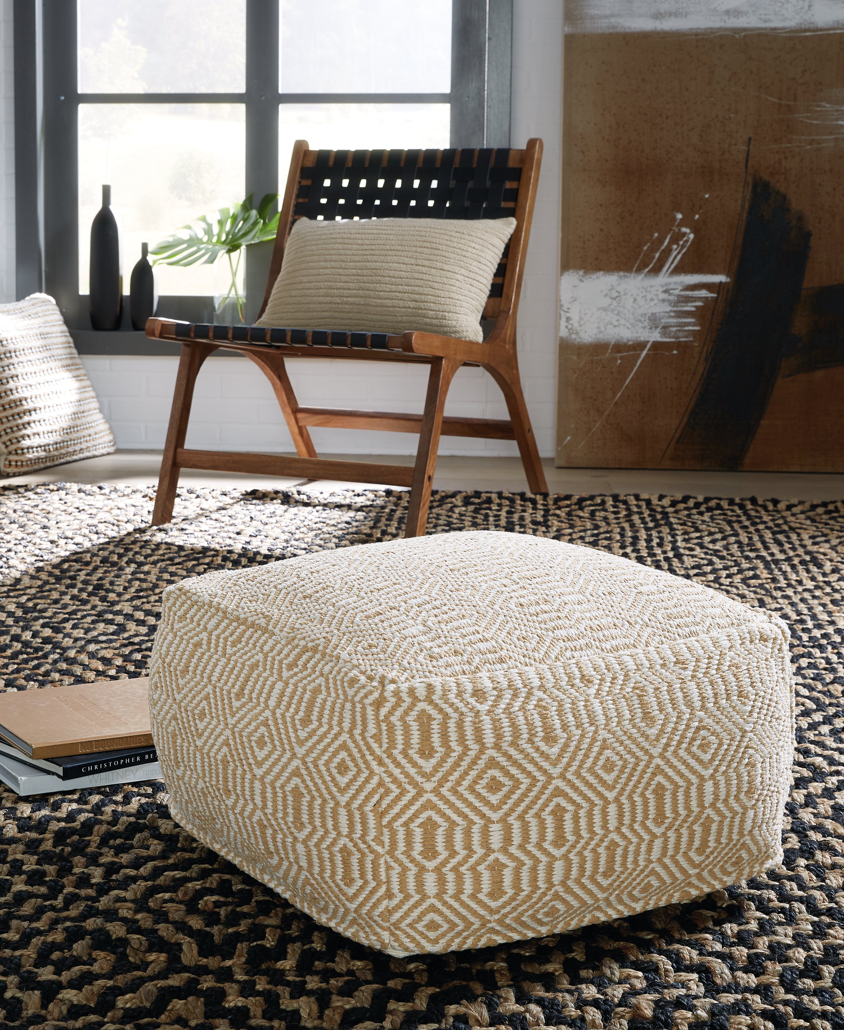 Coral Furniture - Ashley Furniture - Adamont Pouf - Pouf / Tan/Ivory - A1001059