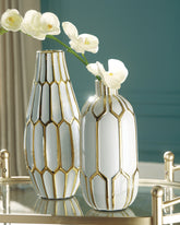 Coral Furniture - Ashley Furniture - Mohsen Vase - Vase Set (Set of 2) / Gold Finish/White - A2000135