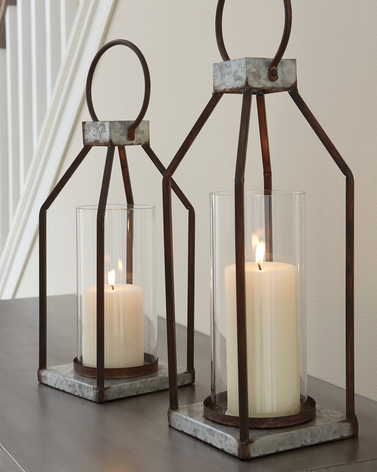 Coral Furniture - Ashley Furniture - Diedrick Candle Holder - Lantern Set (Set of 2) / Gray/Black - A2000346