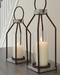 Coral Furniture - Ashley Furniture - Diedrick Candle Holder - Lantern Set (Set of 2) / Gray/Black - A2000346