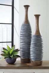Coral Furniture - Ashley Furniture - Blayze Vase - Vase Set (Set of 2) / Antique Gray/Brown - A2000388