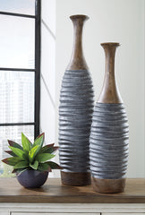 Coral Furniture - Ashley Furniture - Blayze Vase - Vase Set (Set of 2) / Antique Gray/Brown - A2000388