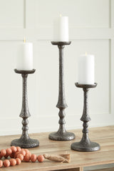 Coral Furniture - Ashley Furniture - Eravell Candle Holder - Candle Holder Set (3/CN) / Pewter Finish - A2000584