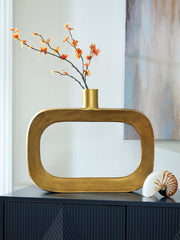 Coral Furniture - Ashley Furniture - Lawtonville Vase - Vase / Antique Gold Finish - A2000751