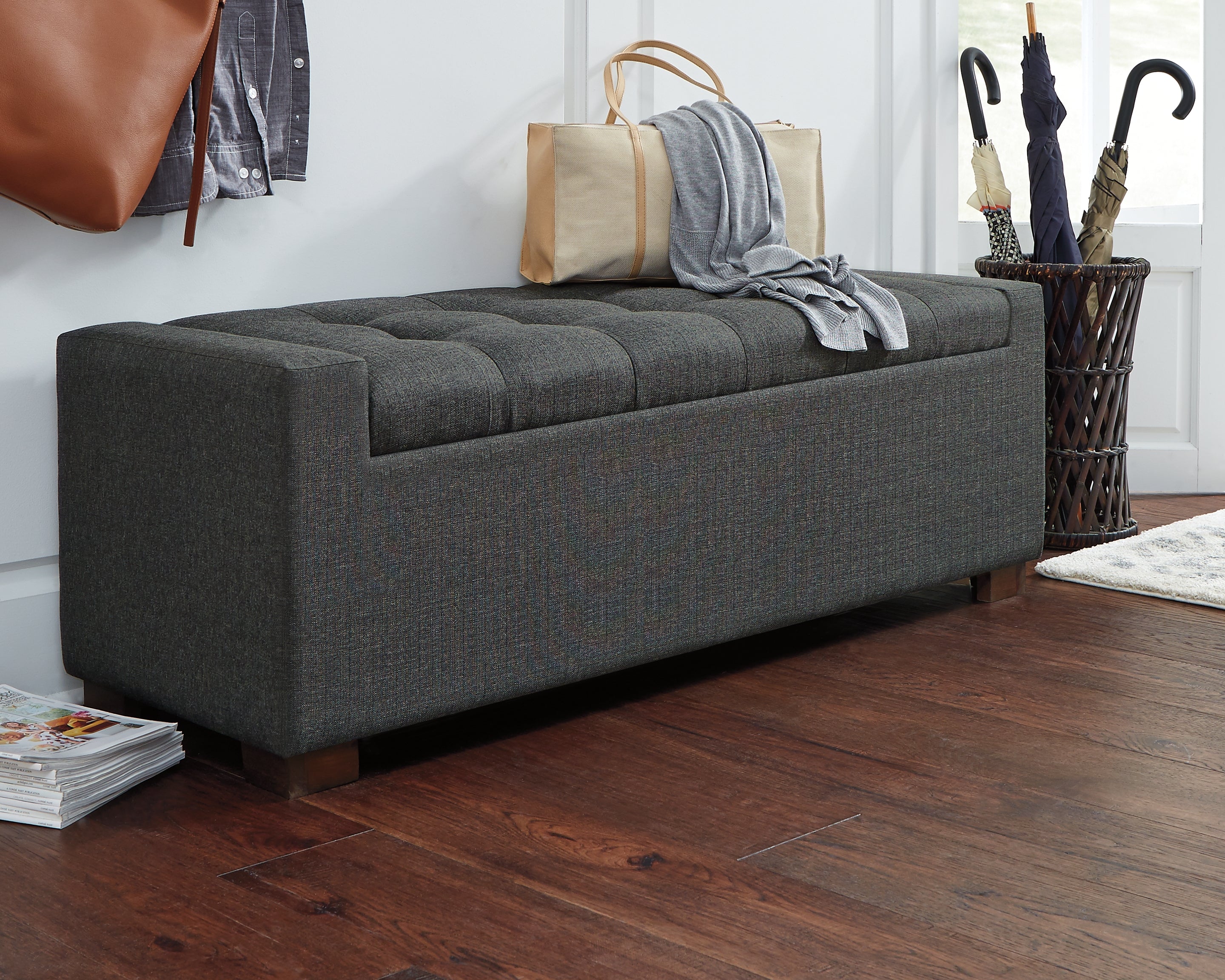 Coral Furniture - Ashley Furniture - Cortwell Storage Bench - Storage Bench / Gray / 54"W x 18"D x 18"H - A3000224