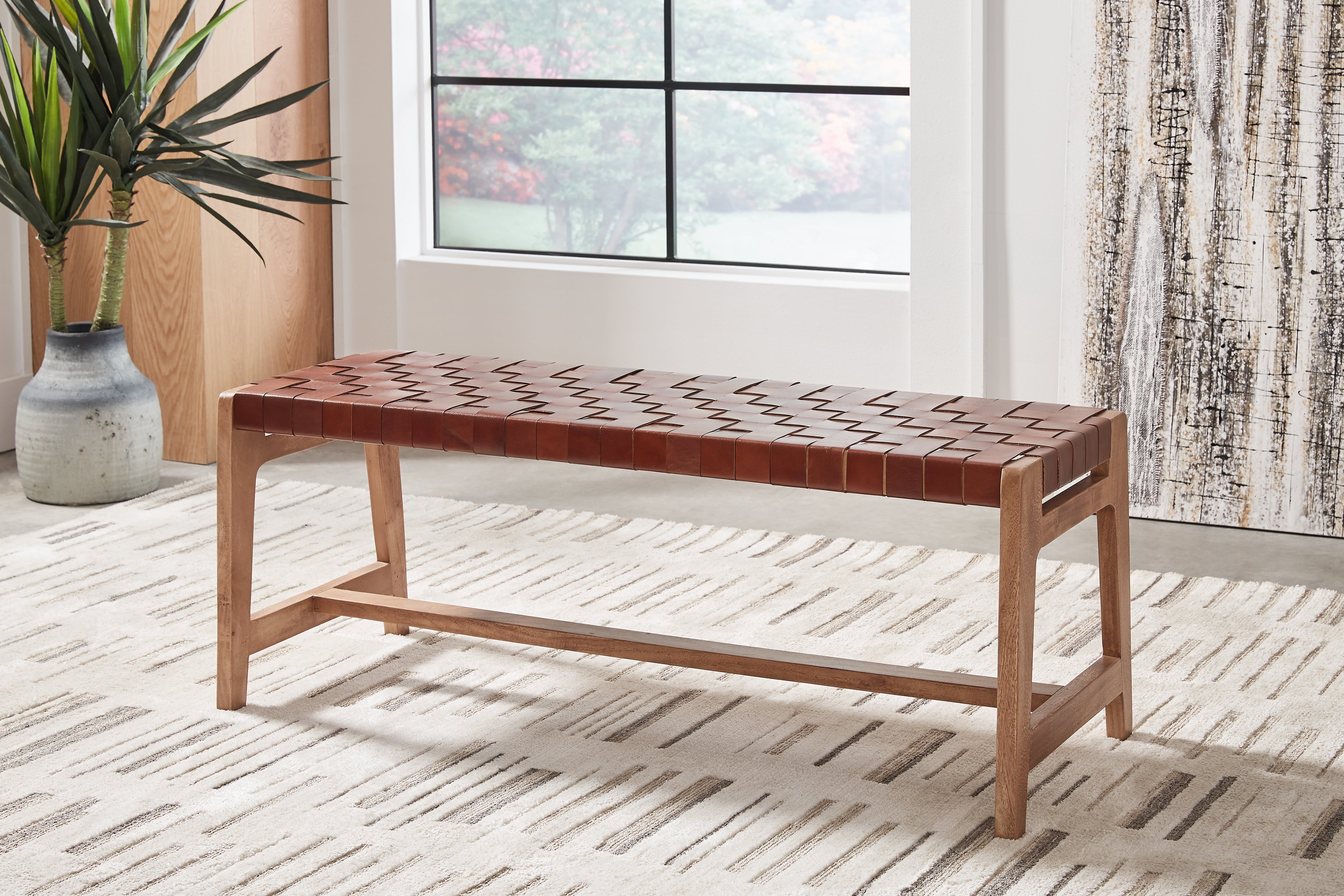 Coral Furniture - Ashley Furniture - Lemmund Accent Bench - Accent Bench / Natural/Brown / 48"W x 16"D x 18"H - A3000682