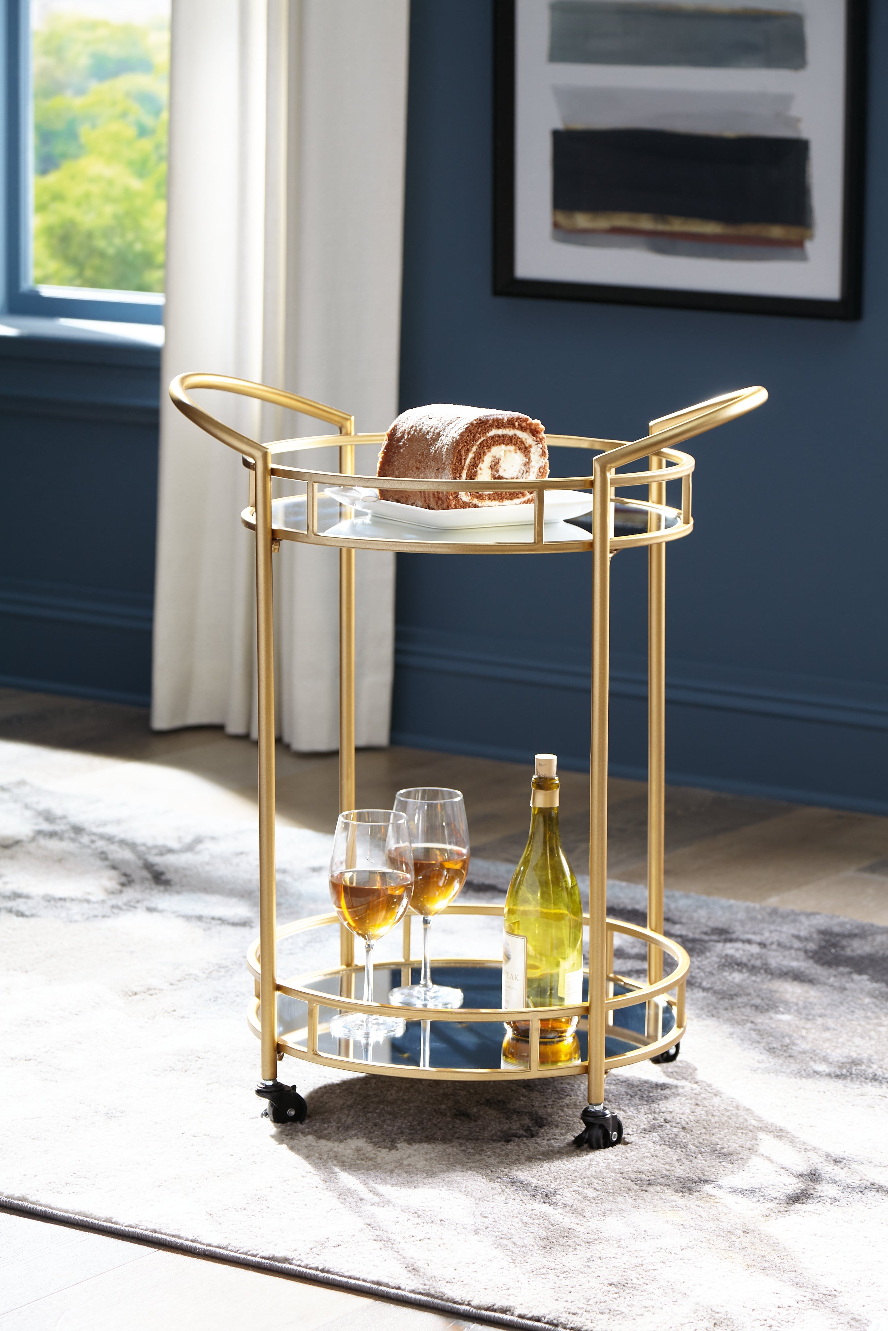 Coral Furniture - Ashley Furniture - Wynora Bar Cart - Bar Cart / Gold - A4000099