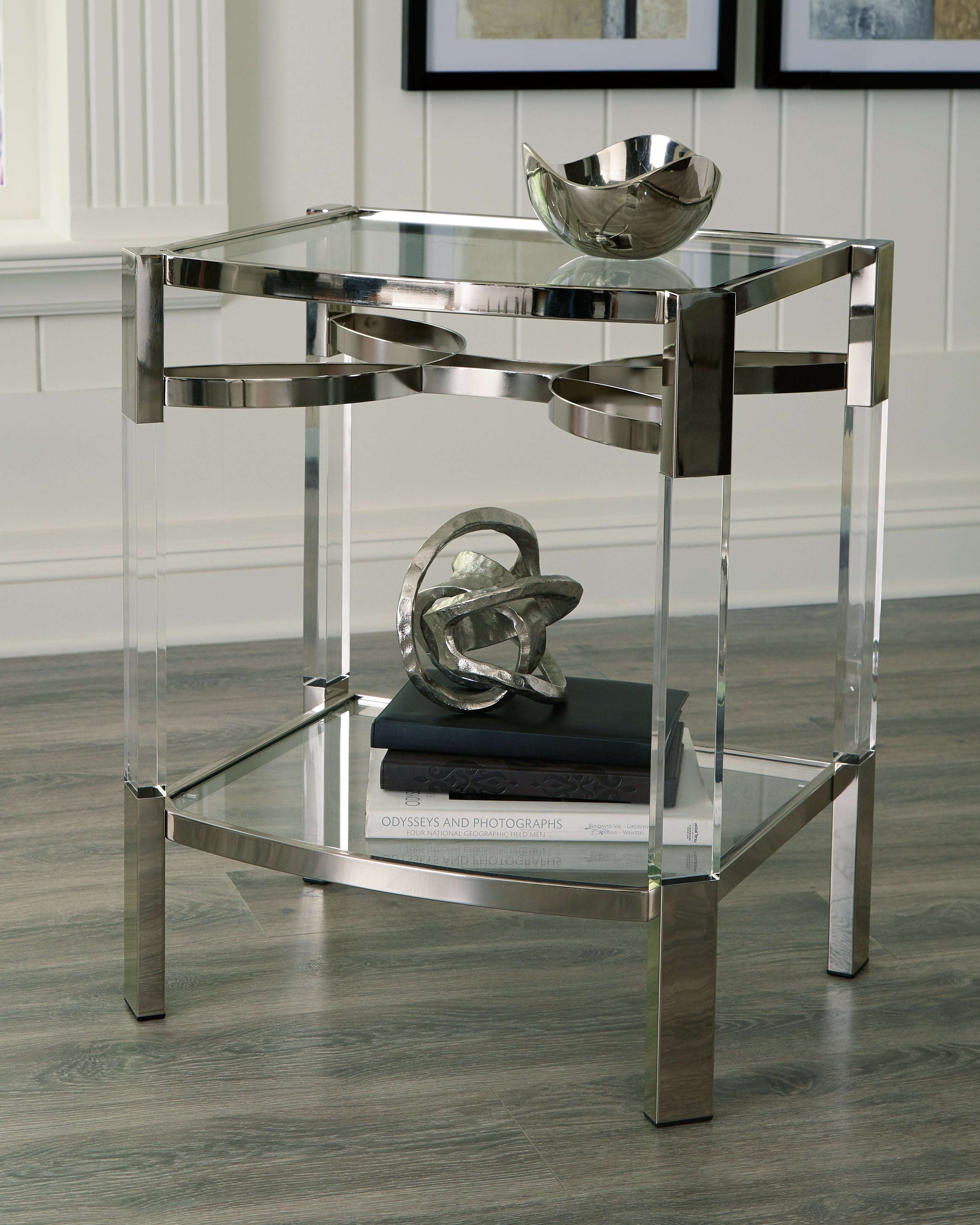 Coral Furniture - Ashley Furniture - Chaseton Accent Table - Accent Table / Clear/Silver Finish - A4000334