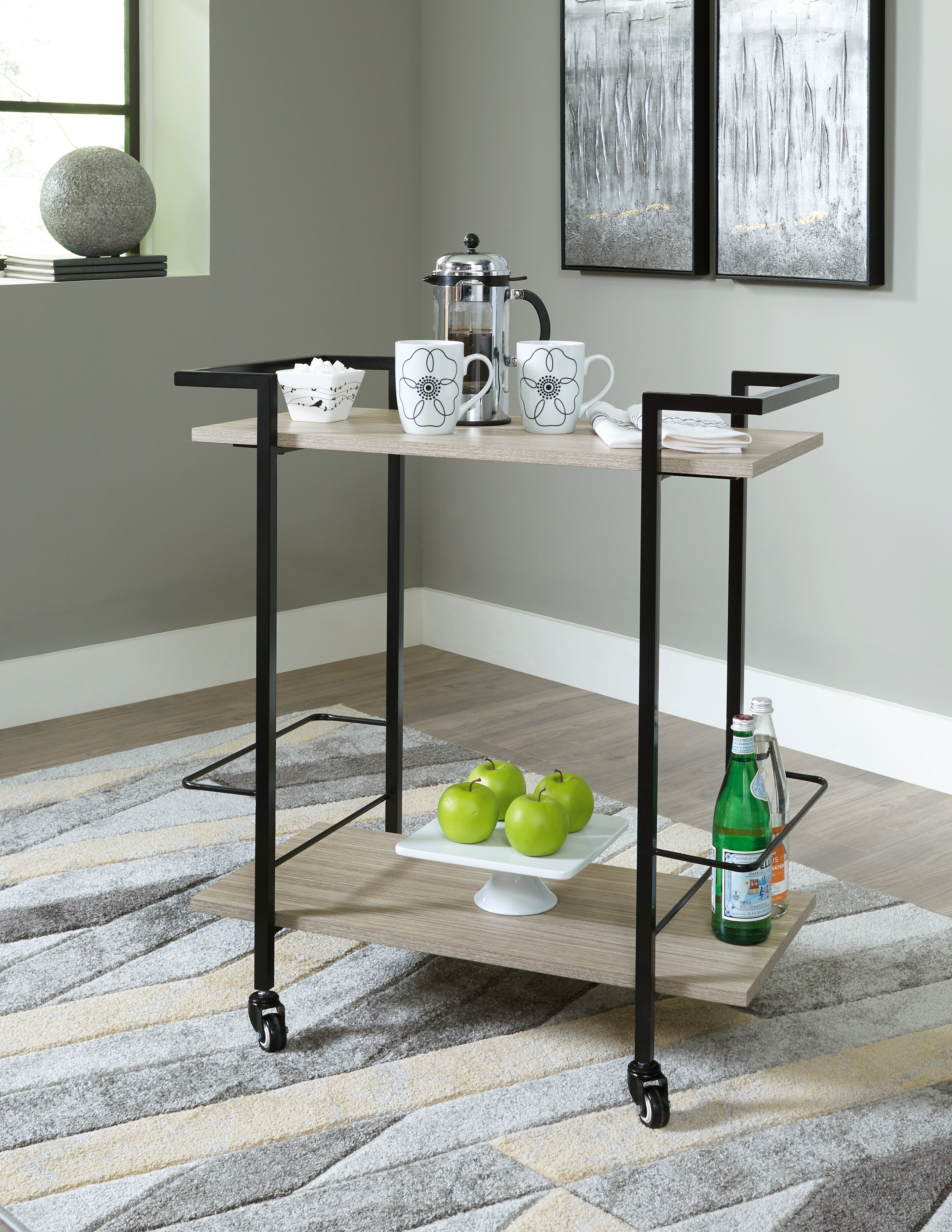 Coral Furniture - Ashley Furniture - Waylowe Bar Cart - Bar Cart / Brown/Black - A4000389