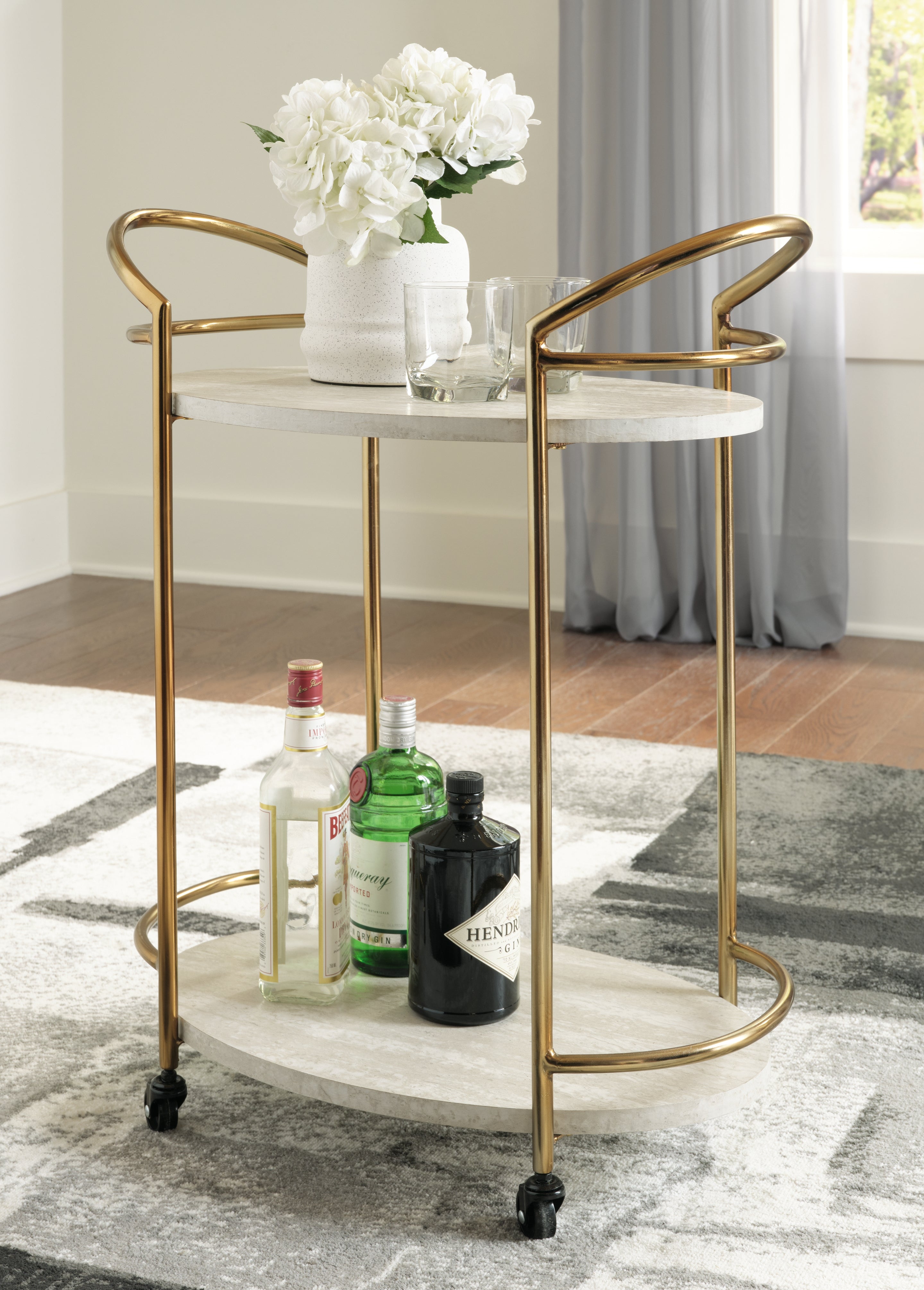 Coral Furniture - Ashley Furniture - Tarica Bar Cart - Bar Cart / Cream/Gold Finish - A4000502