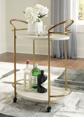 Coral Furniture - Ashley Furniture - Tarica Bar Cart - Bar Cart / Cream/Gold Finish - A4000502