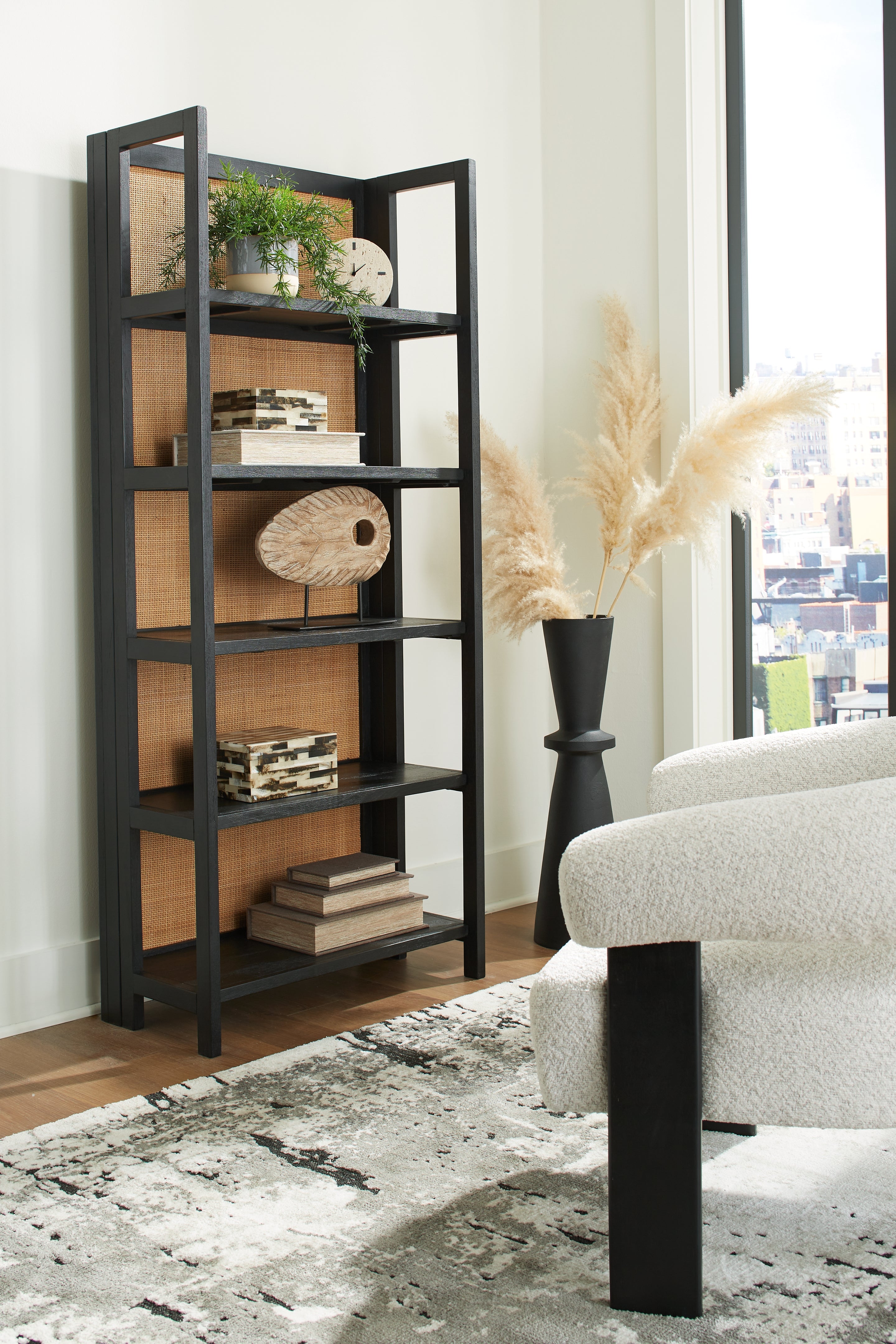 Coral Furniture - Ashley Furniture - Abyard Bookcase - Bookcase / Black/Natural - A4000574