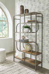 Coral Furniture - Ashley Furniture - Jaddon Bookcase - Bookcase / Brown/Antique Silver - A4000587