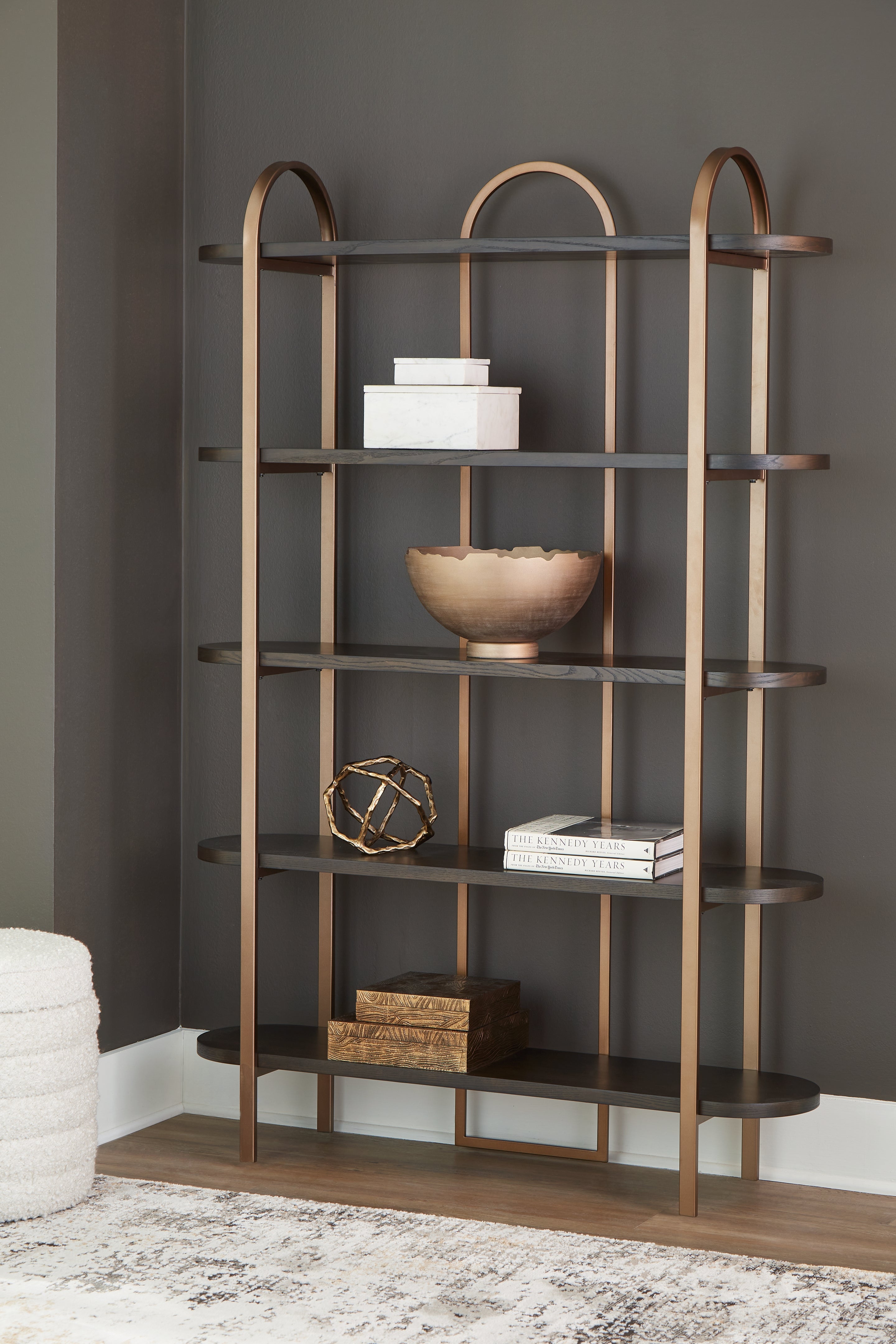 Coral Furniture - Ashley Furniture - Brentmour Bookcase - Bookcase / Brown/Gold Finish - A4000589