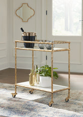 Coral Furniture - Ashley Furniture - Plattfield Bar Cart - Bar Cart / Antique Gold Finish - A4000625