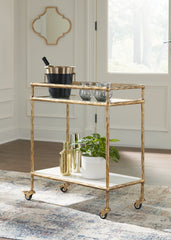 Coral Furniture - Ashley Furniture - Plattfield Bar Cart - Bar Cart / Antique Gold Finish - A4000625