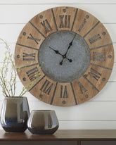 Coral Furniture - Ashley Furniture - Payson Wall Decor - Wall Clock / Antique Gray/Natural - A8010076