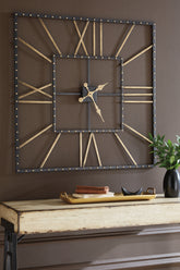 Coral Furniture - Ashley Furniture - Thames Wall Decor - Wall Clock / Black/Gold Finish - A8010112