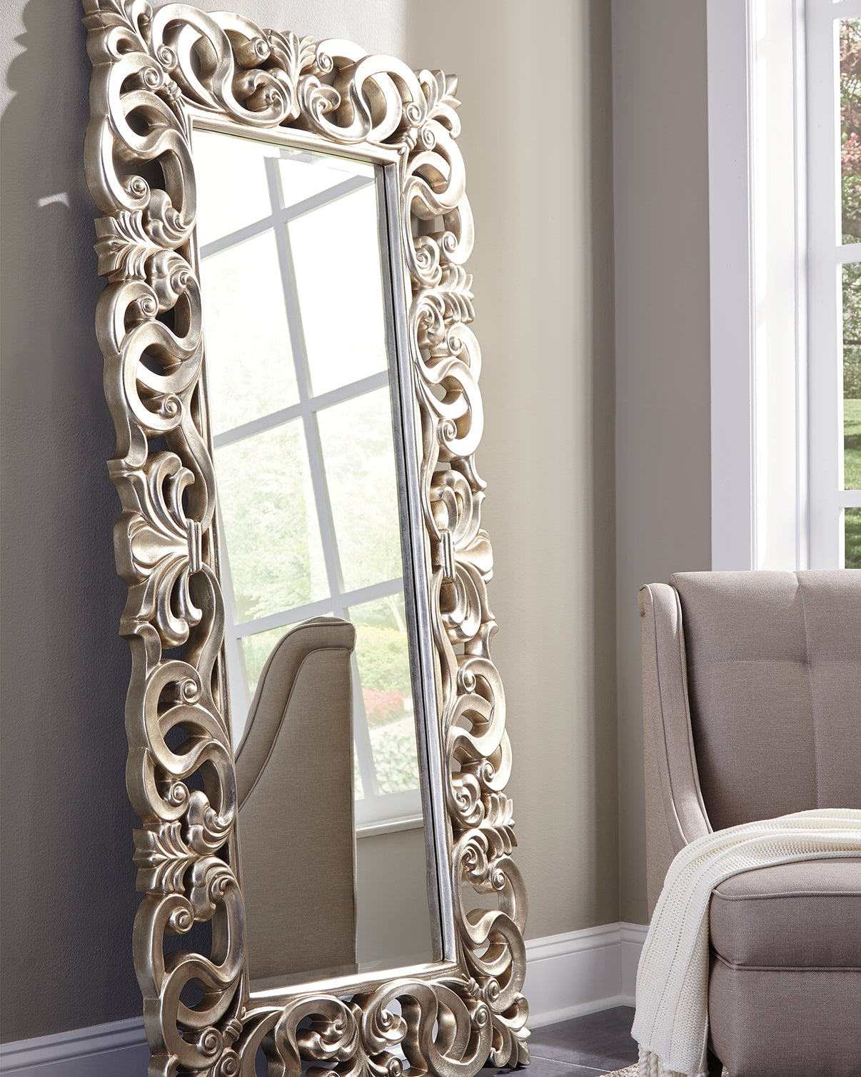 Coral Furniture - Ashley Furniture - Lucia Mirror - Floor Mirror / Antique Silver Finish - A8010123