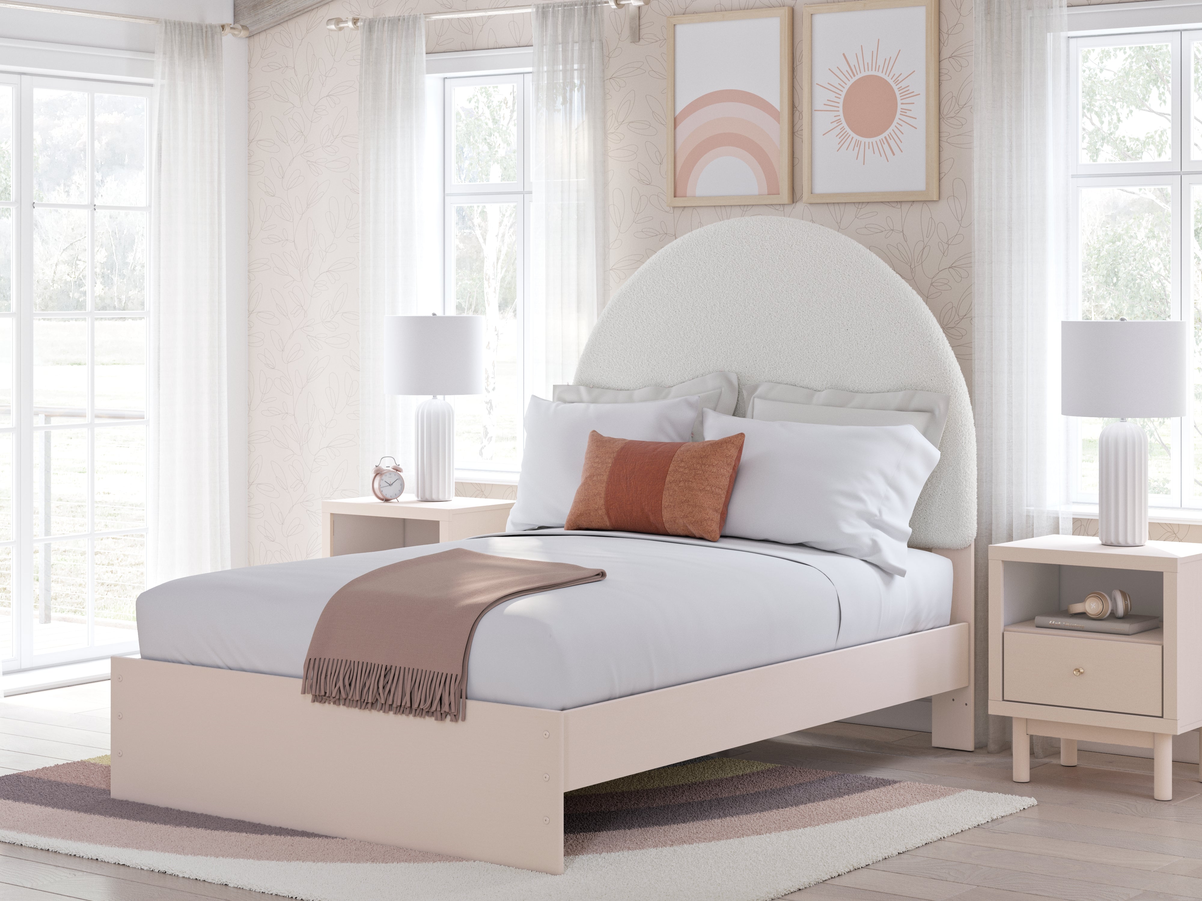 Coral Furniture - Ashley Furniture - Wistenpine Bedroom - Twin Upholstered Panel Bed with Storage / Blush - B1323B12