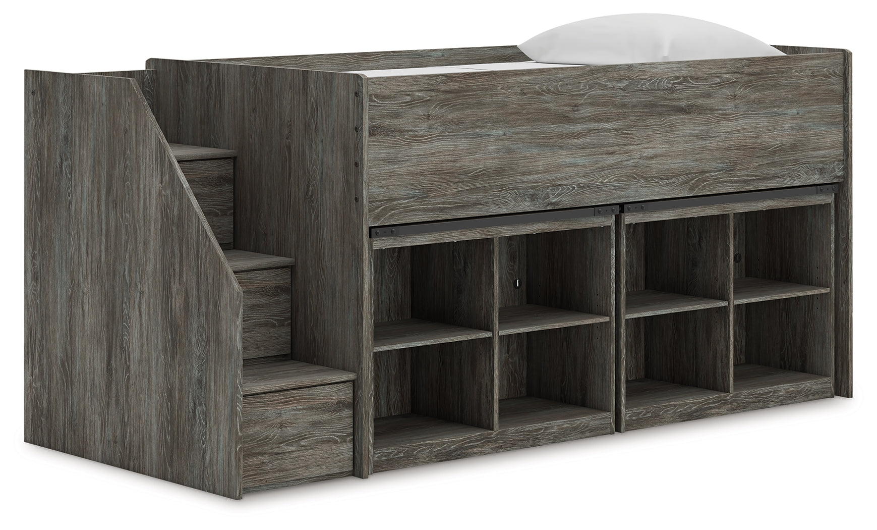 Coral Furniture - Ashley Furniture - Frandern Twin Loft Bed with Bookcase Storage - Twin Loft Bed with Bookcase Storage / Warm Gray - B4480B25
