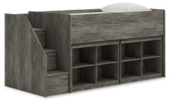 Coral Furniture - Ashley Furniture - Frandern Twin Loft Bed with Bookcase Storage - Twin Loft Bed with Bookcase Storage / Warm Gray - B4480B25
