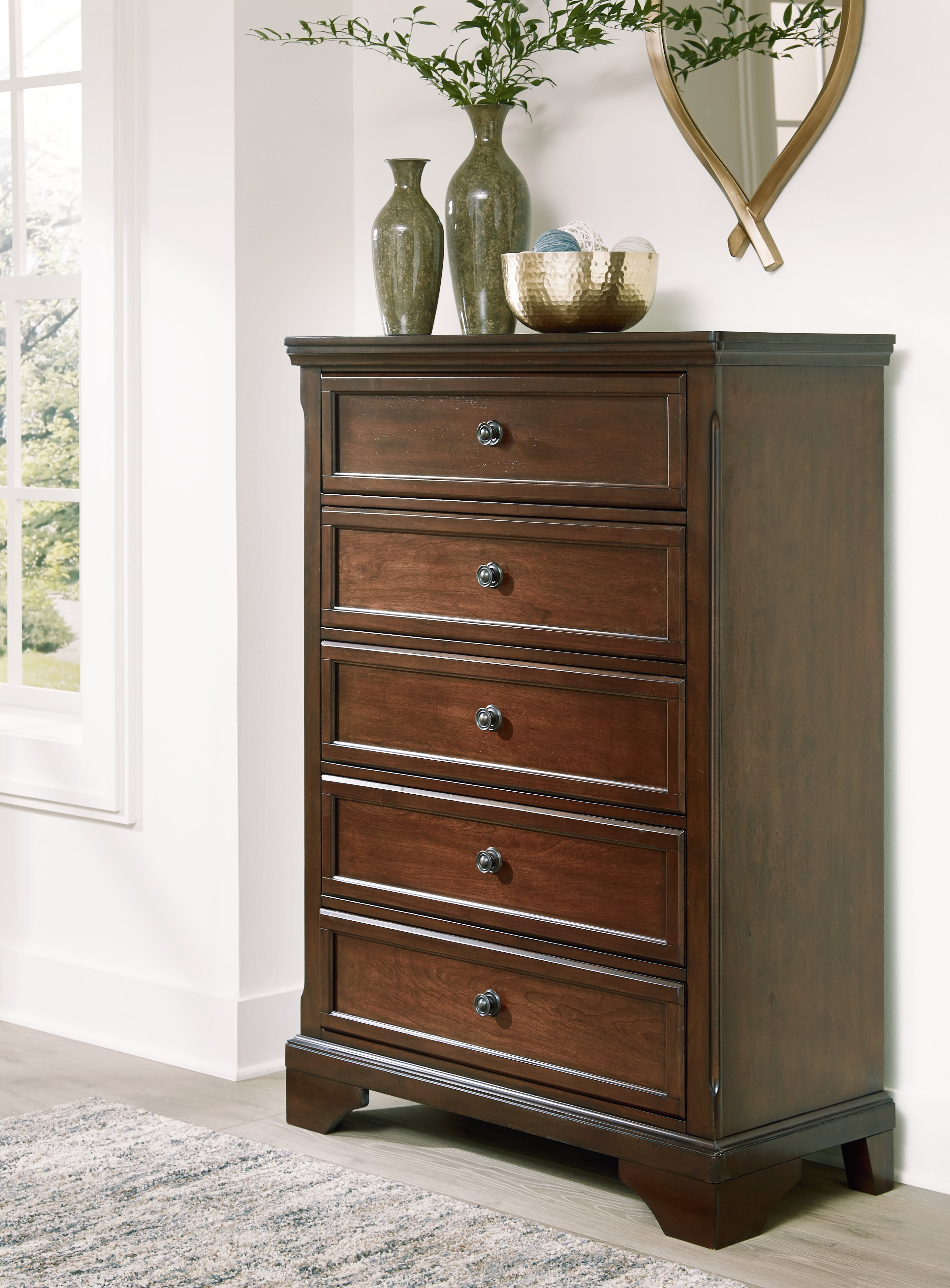Coral Furniture - Ashley Furniture - Trellington Bedroom - Five Drawer Chest / Brown - B716-46