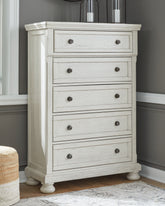Coral Furniture - Ashley Furniture - Robbinsdale Bedroom - King Panel Storage Bed / Antique White - B742B25