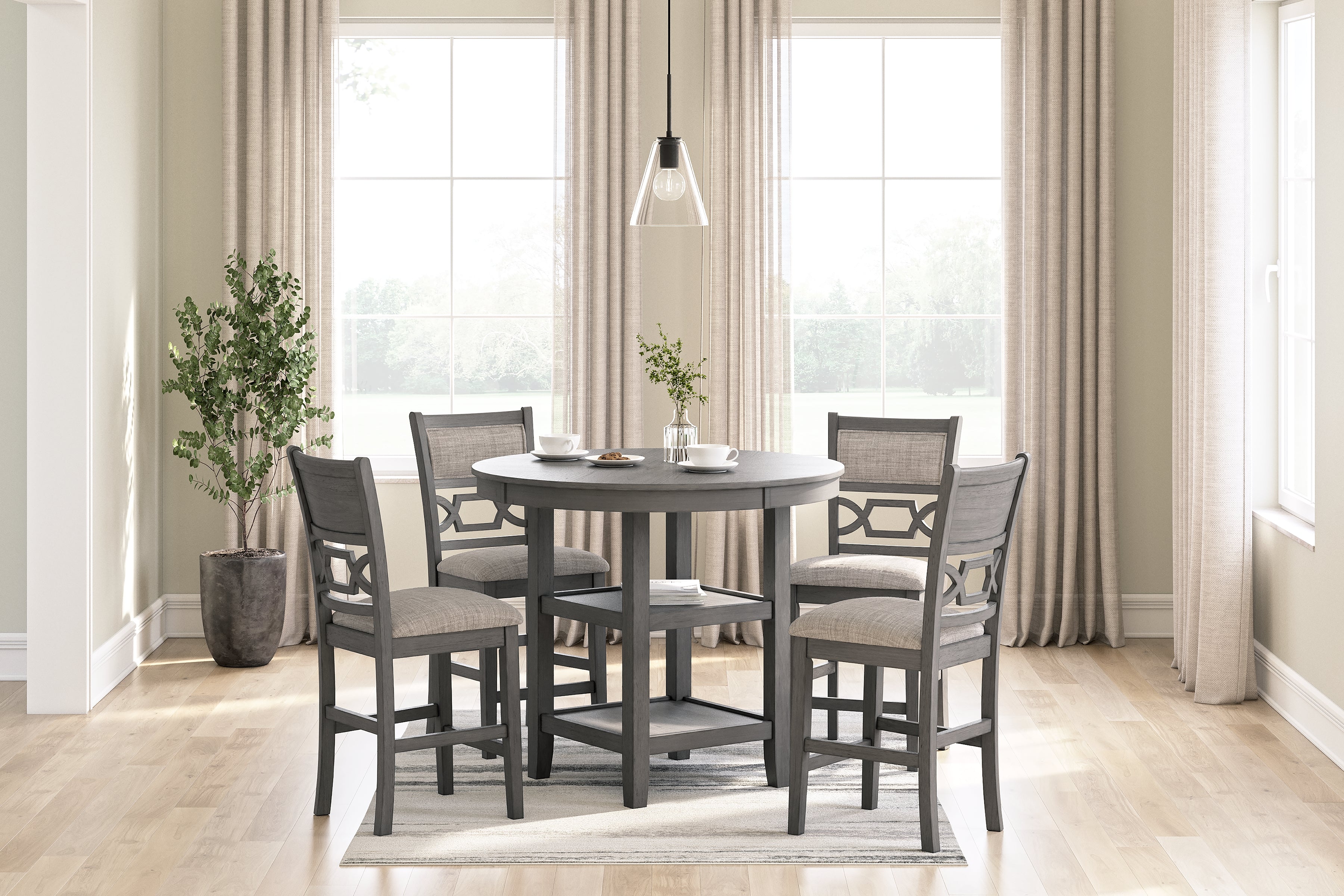 Coral Furniture - Ashley Furniture - Wrenning Dining Room - DRM Counter Table Set (5/CN) / Gray - D425-223