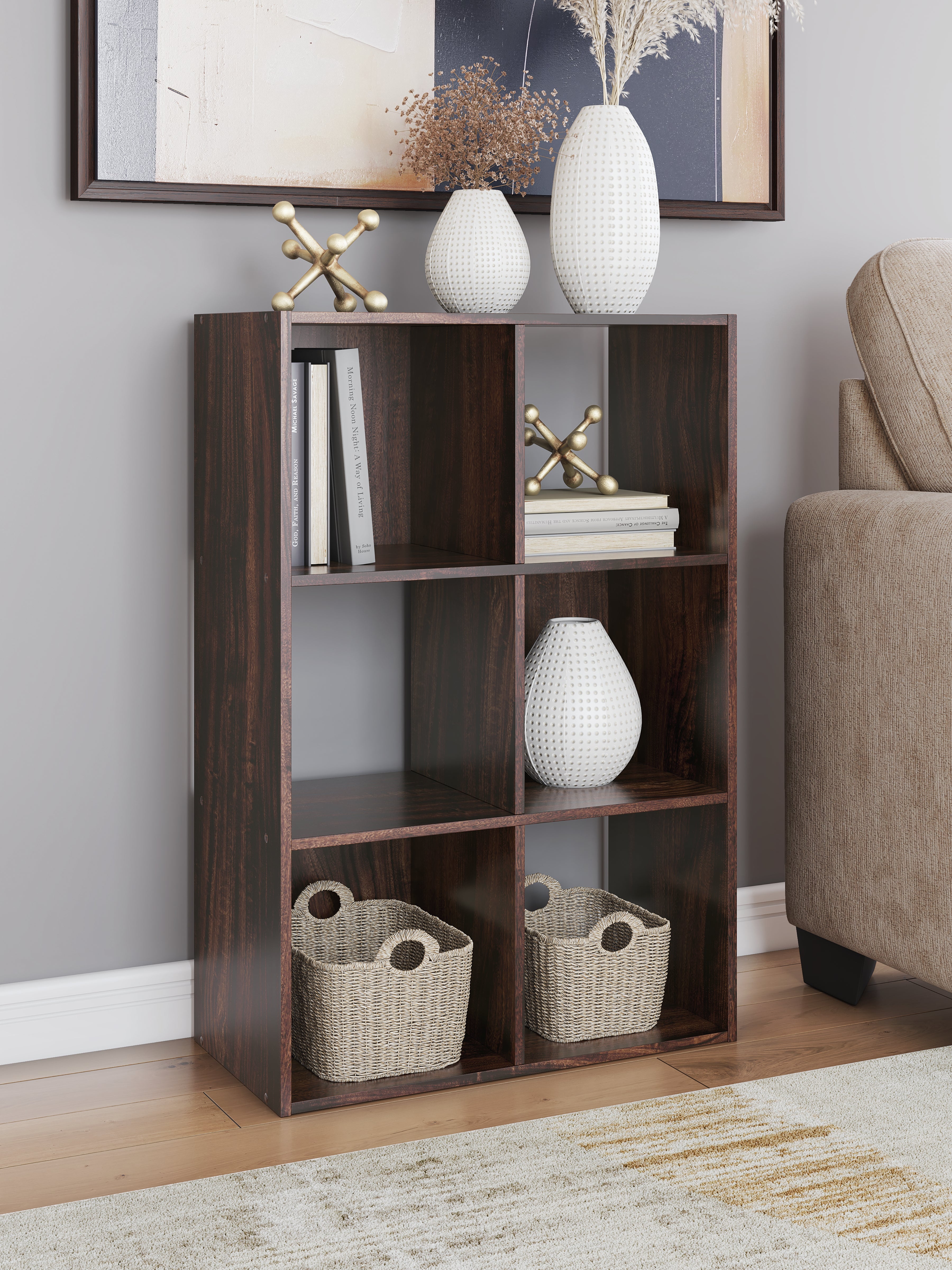 Coral Furniture - Ashley Furniture - Glosmount Six Cube Organizer - Six Cube Organizer / Cherry/Light Brown - EA1055-3X2